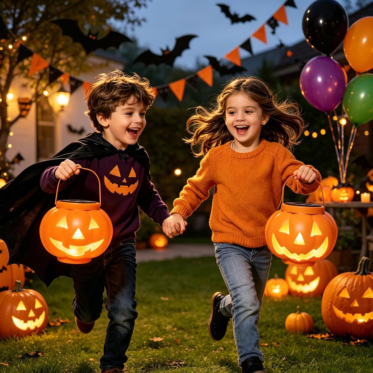BRIGHTDECK Halloween Pumpkin Solar Lanterns 2 Pack, Jack O Lantern Pumpkin Lights for Halloween Decorations Outdoor