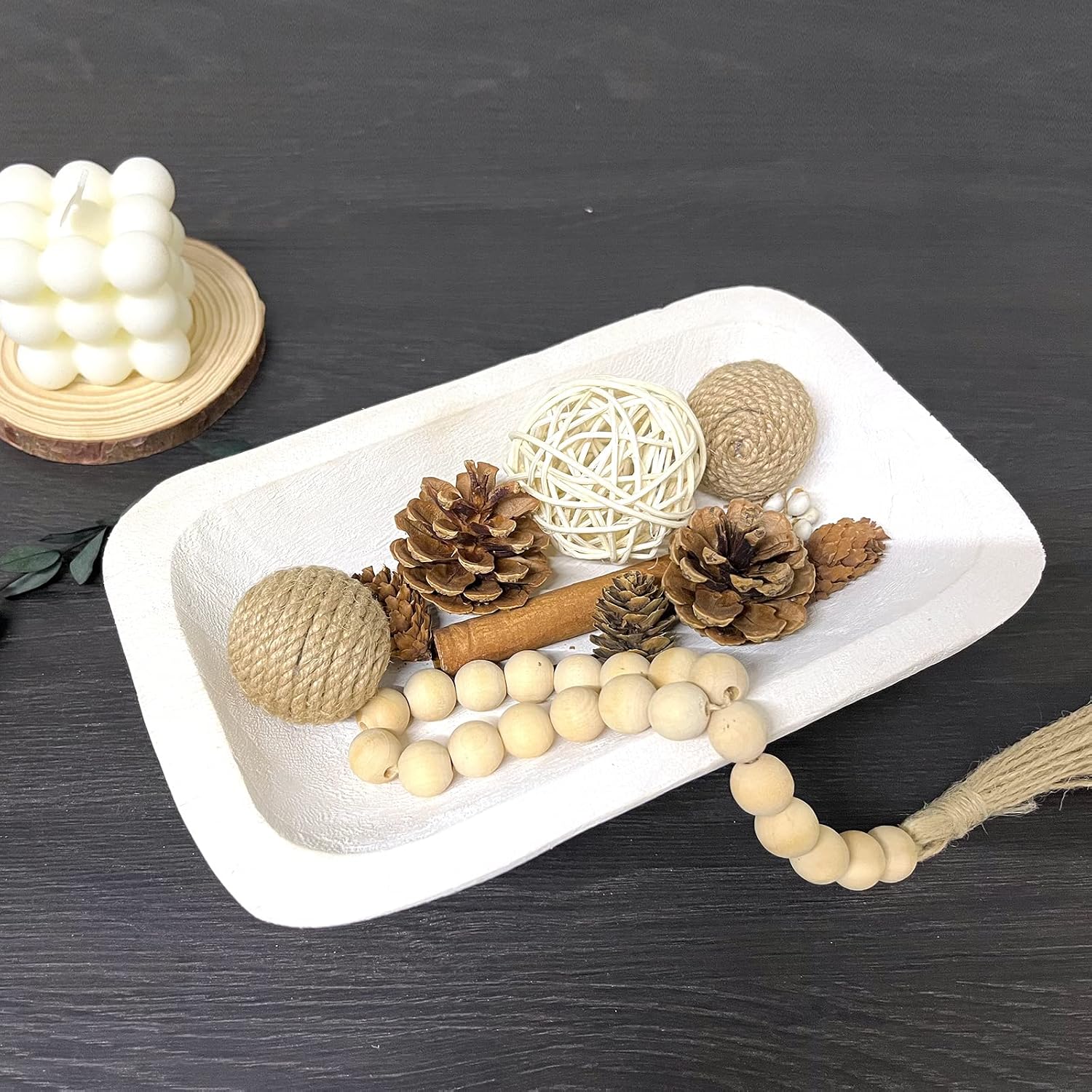 Wooden Dough Bowl Decor / 10inch White