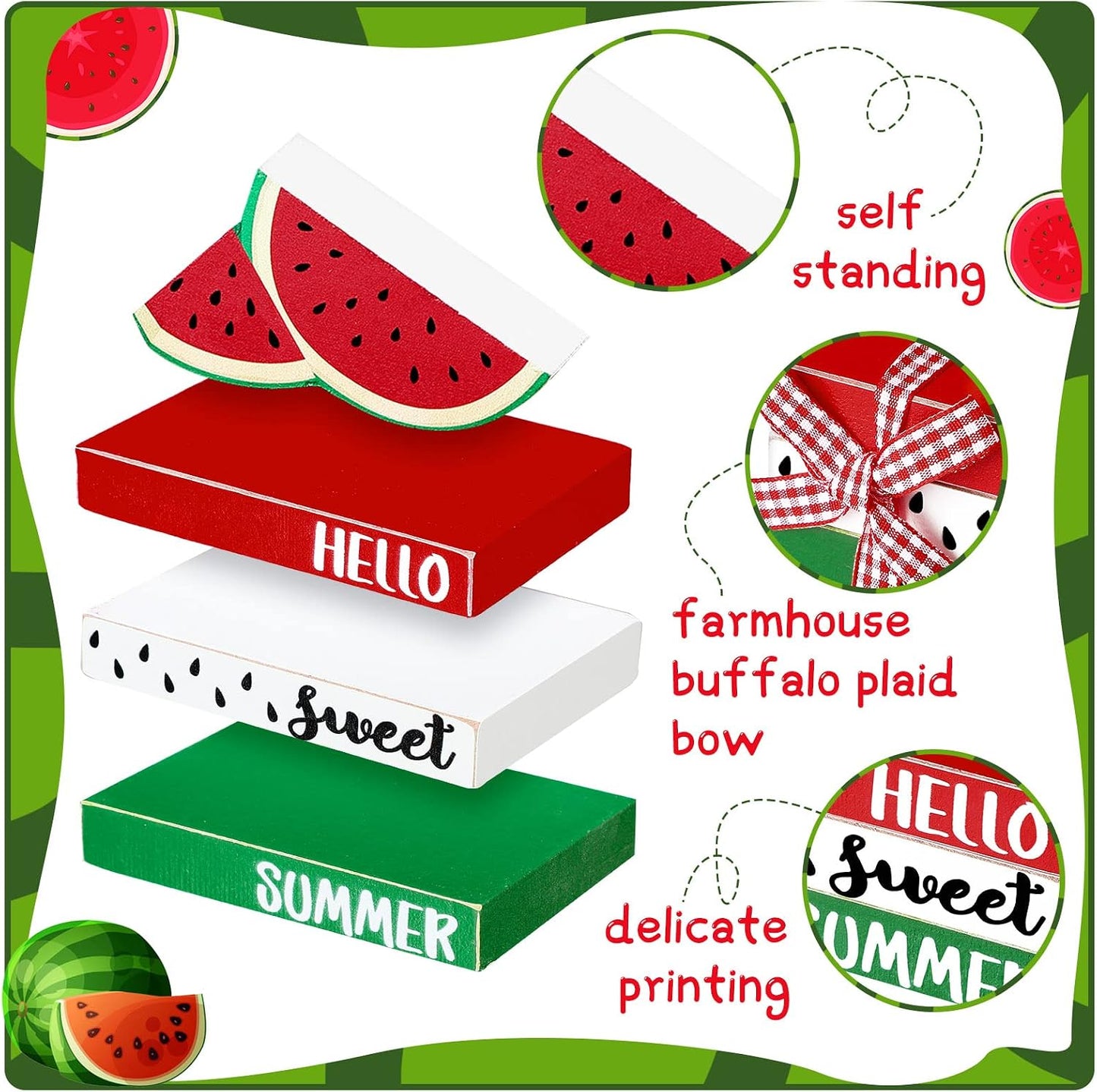 Watermelon Tiered Tray Decor Rustic Farmhouse Summer Wooden Bead Garland / Set of 6