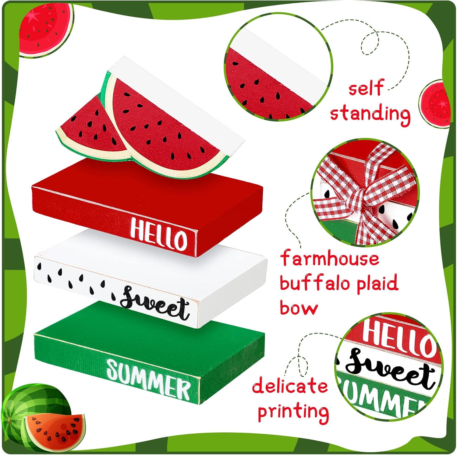 Watermelon Tiered Tray Decor Rustic Farmhouse Summer Wooden Bead Garland / Set of 6
