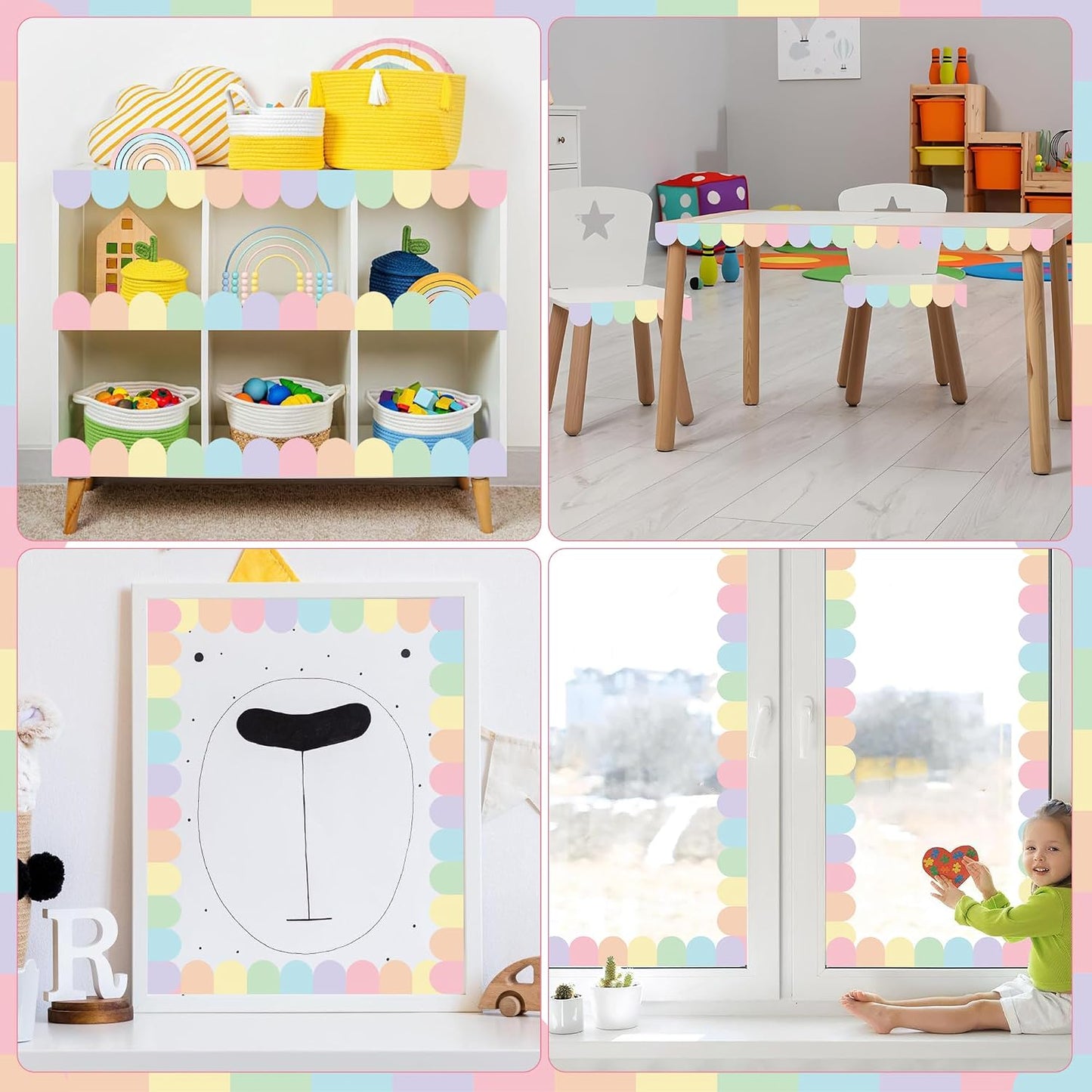 Pastel Bulletin Board Borders Colorful Scalloped Border Trim Roll Rainbow Bulletin Board / 68.9 ft