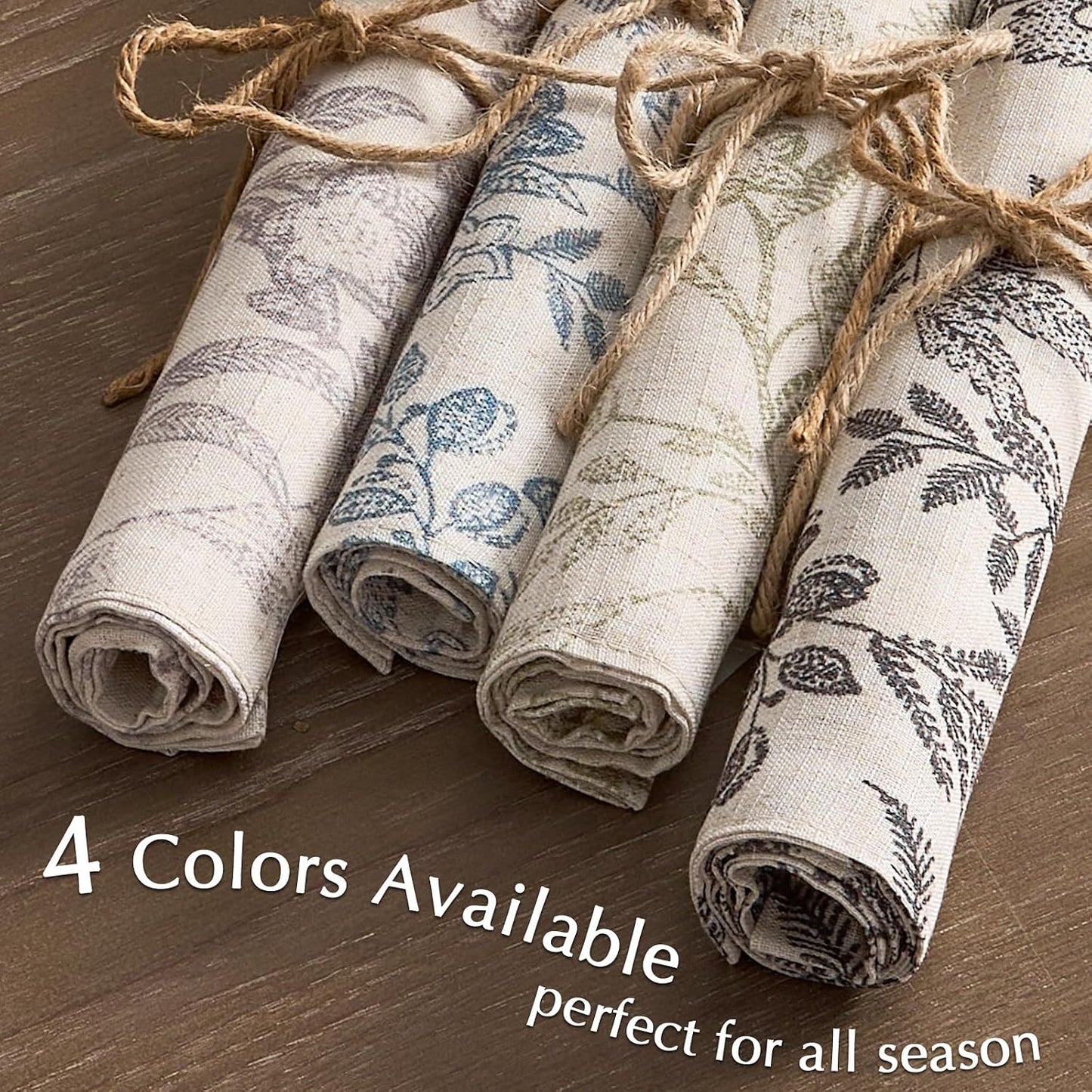 JINCHAN Linen Floral Placemats Set of 4 Farmhouse 13x19 Inch Blue | Fabric Placemats, Cottage Style, Vintage Botanical