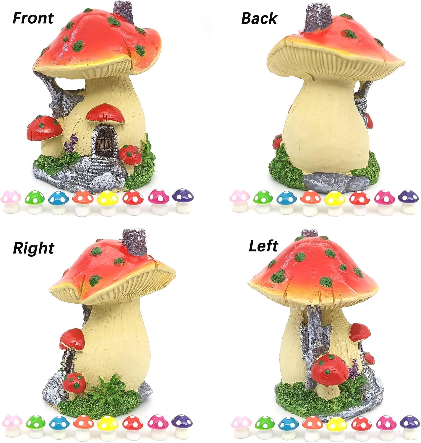 Resin Miniature Mini Mushroom House and Tiny Mushrooms Figurines / Red
