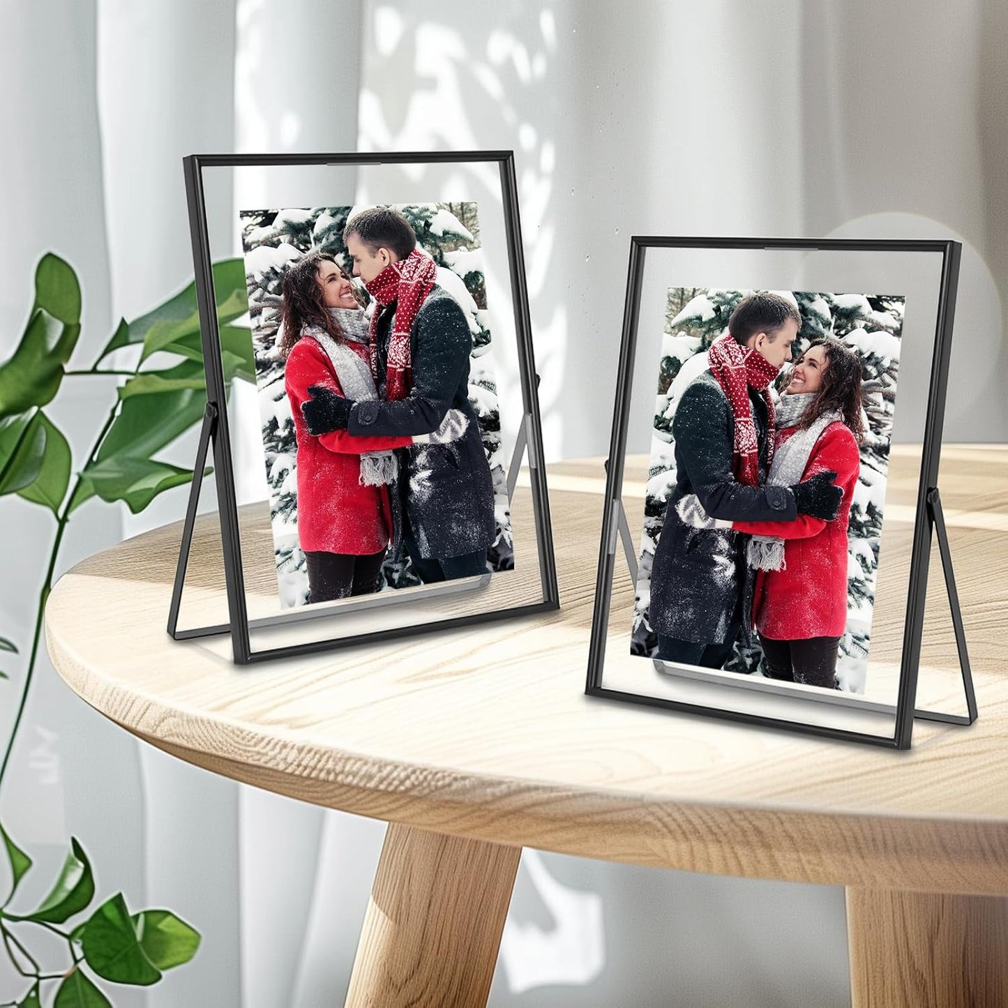 Floating Frames / Double Glass Desktop Picture Frames / Black / 8 x 10 / Set of 2
