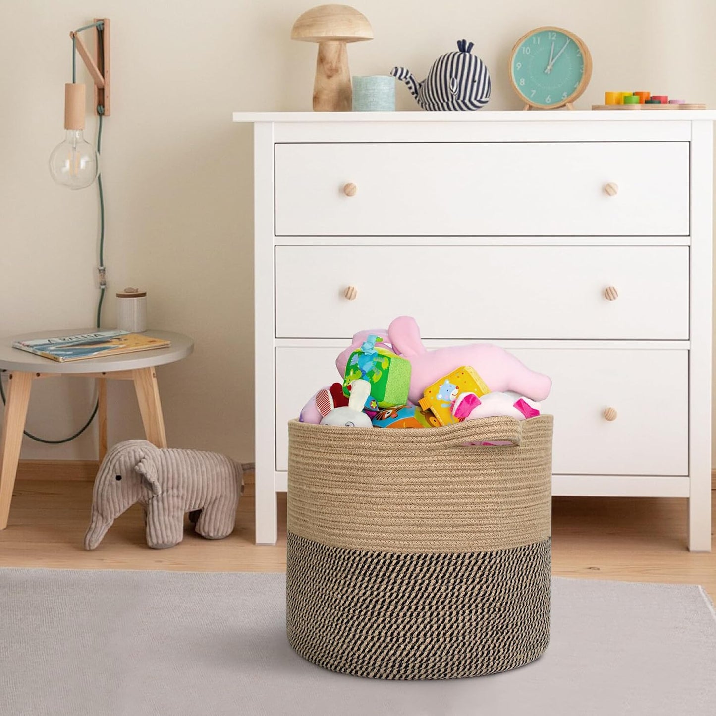 Woven Baskets for Storage / Black and Jute / 16 x 14