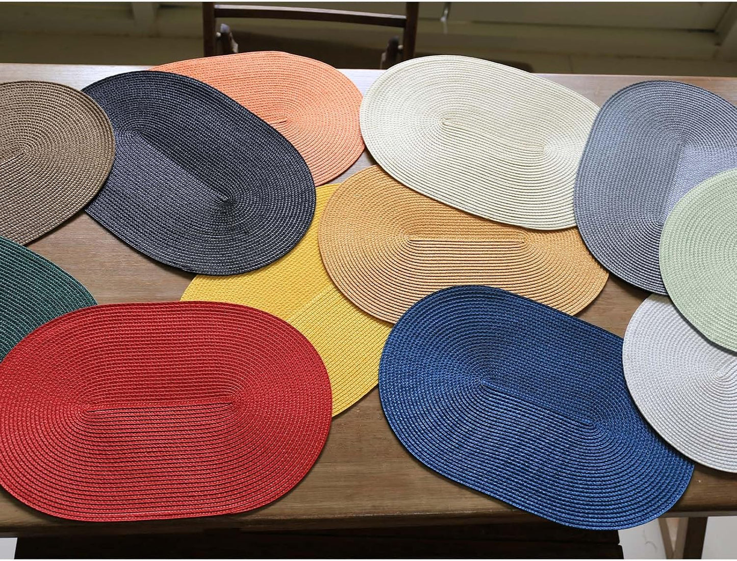 FunWheat Oval Braided Placemats Set of 8 Table Mats for Dining Tables Washable Heat Resistant Place Mats for Indoor
