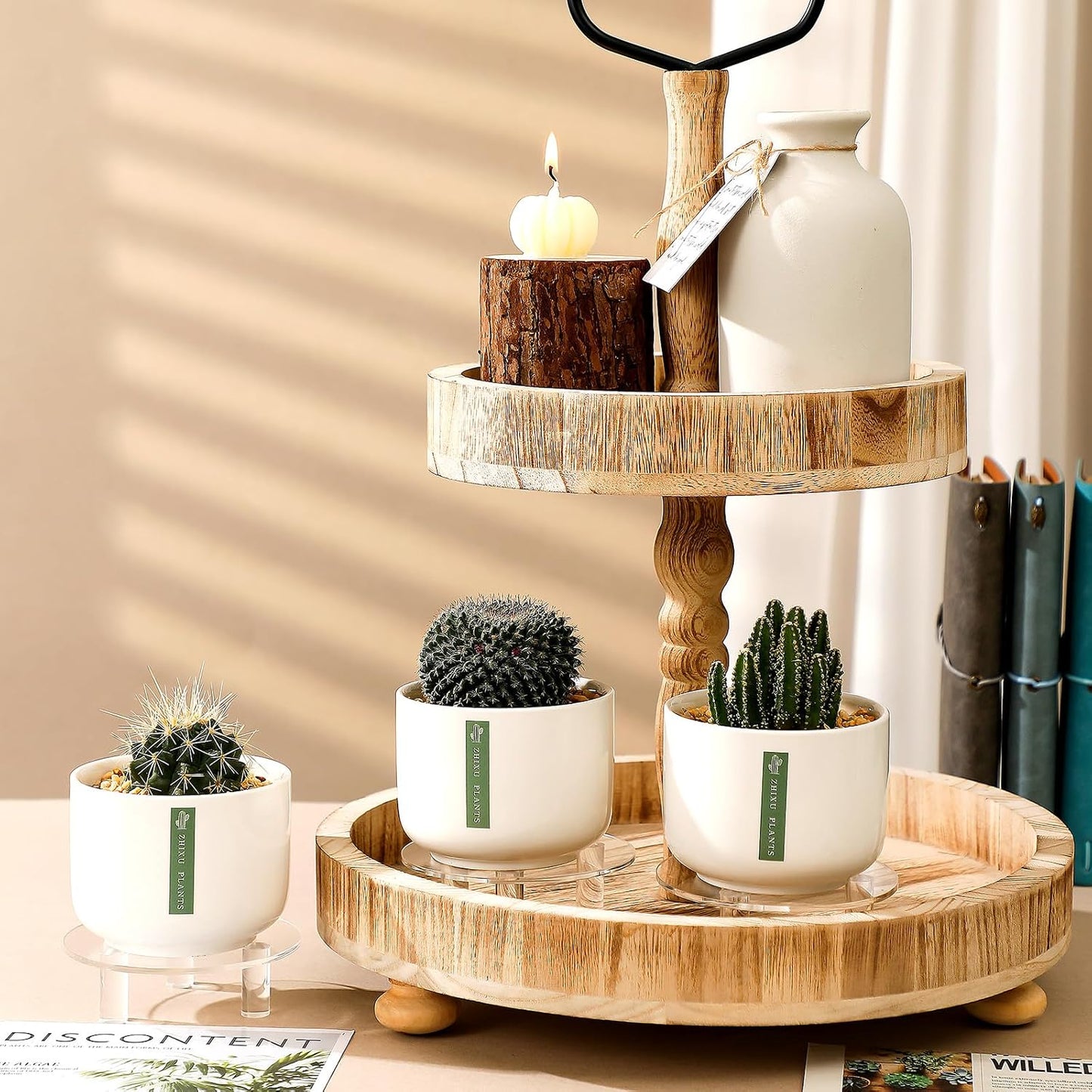 Acrylic Risers Round 4" Display Stands Small Cake Candle Plant Jewelry Rings / Clear / Set of 4