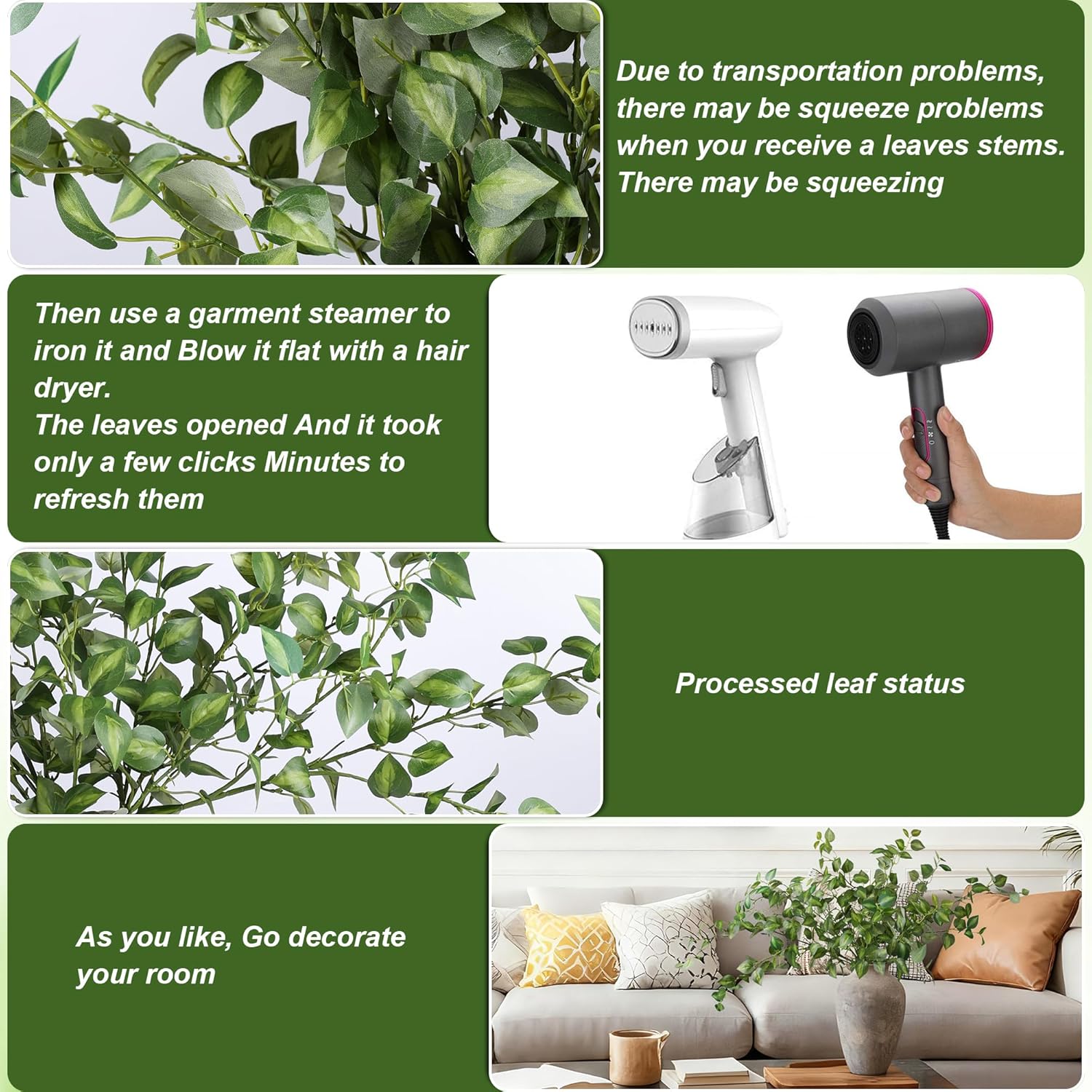 Artificial Eucalyptus Leaves Stem Plants for Spring Decor / Green / 32.7 Inch / Set of 5
