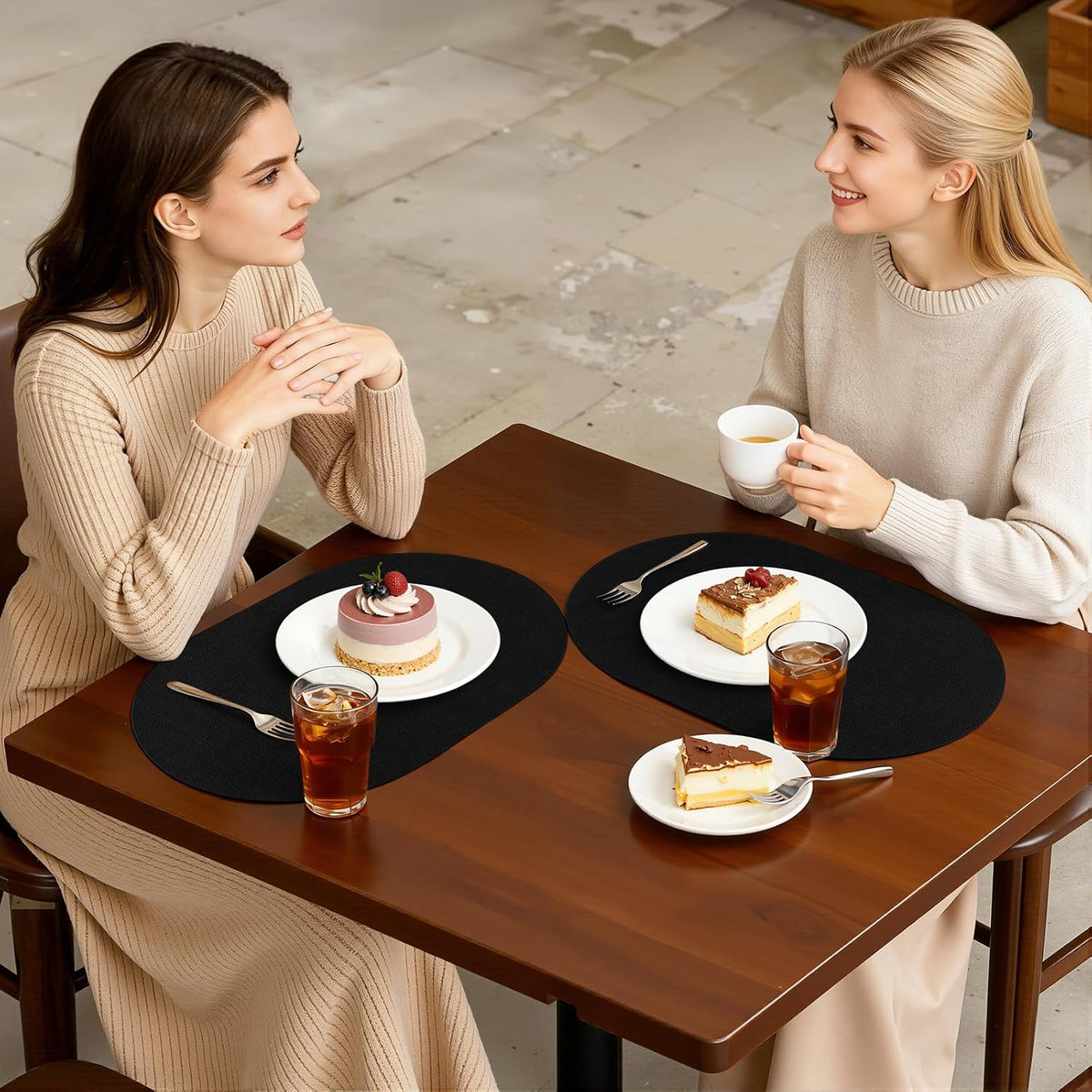 Placemats Set of 8, 11.8 x 17 Inch, Black | Heat Resistant Oval Faux Leather Place Mats, Waterproof Wipeable Reversible