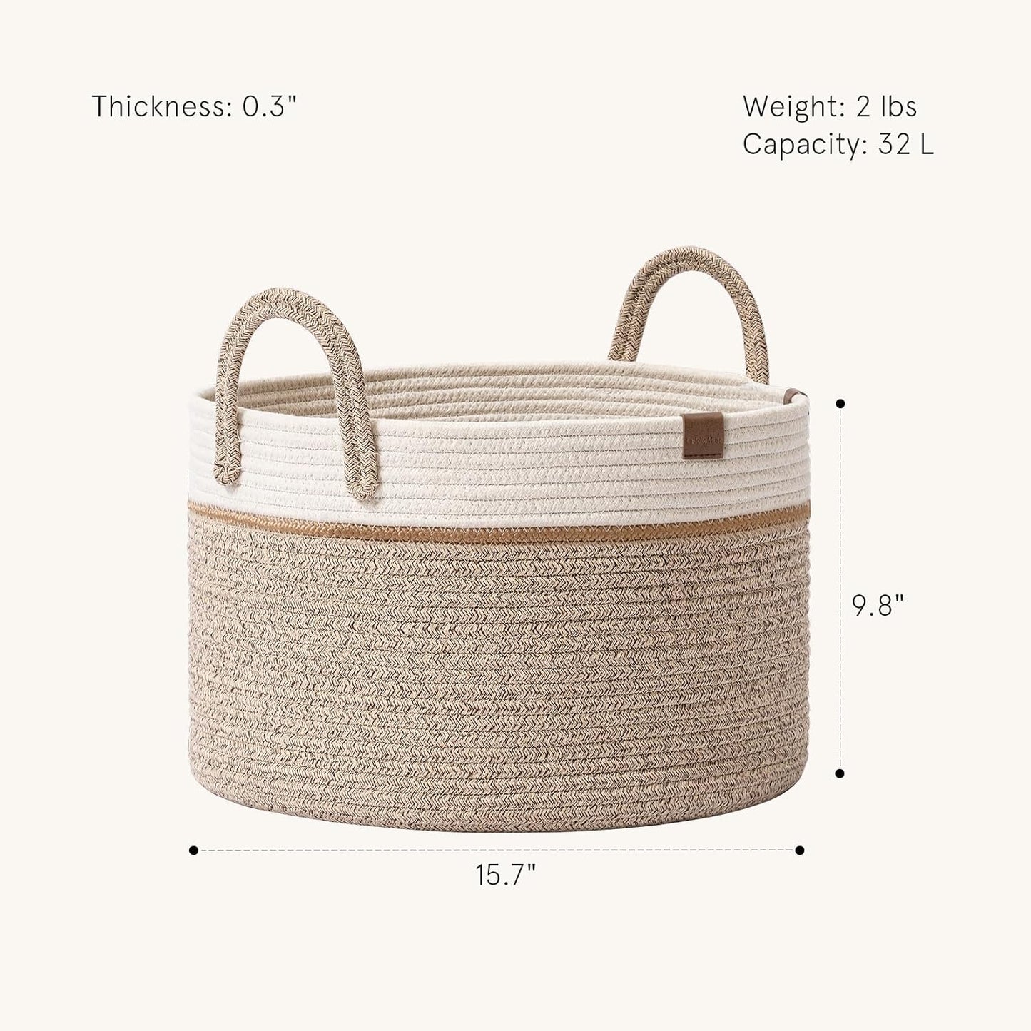 Woven Basket Rope Storage Baskets / White & Desert / S
