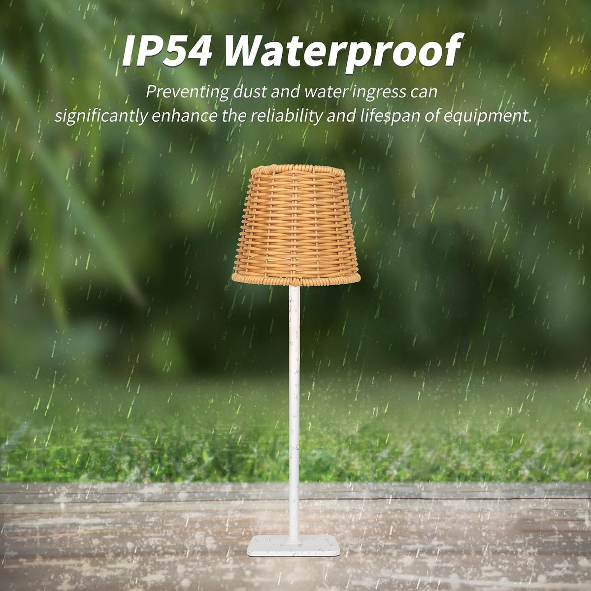 Mr.White Set of 2 Waterproof Outdoor Rechargeable Cordless Table Lamp with Wicker Shade, for Patio Restaurant Kitchen