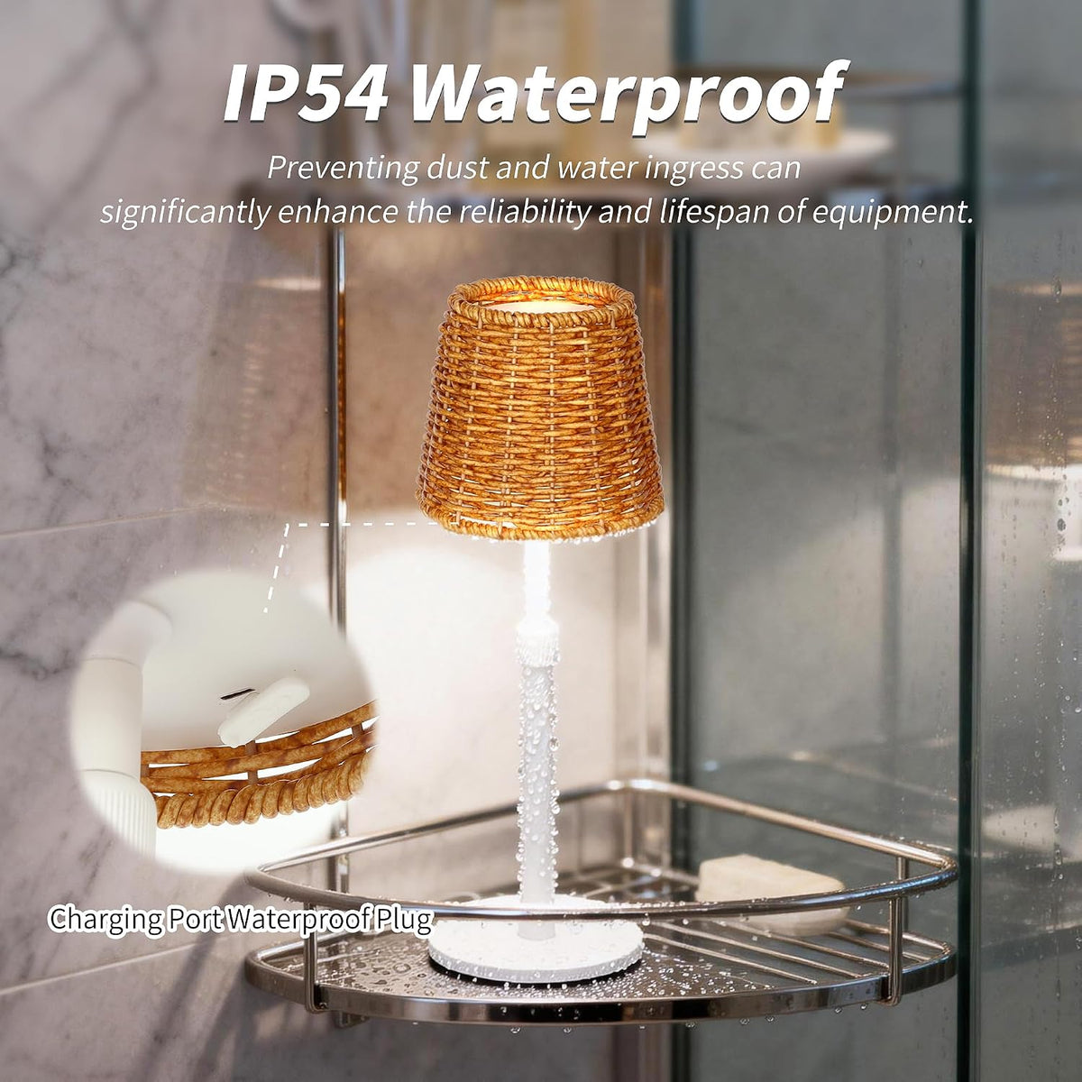 Mr.White Outdoor Waterproof Rechargeable Cordless Table Lamp with Wicker Shade, 5200mAh Battery Operated Table Light