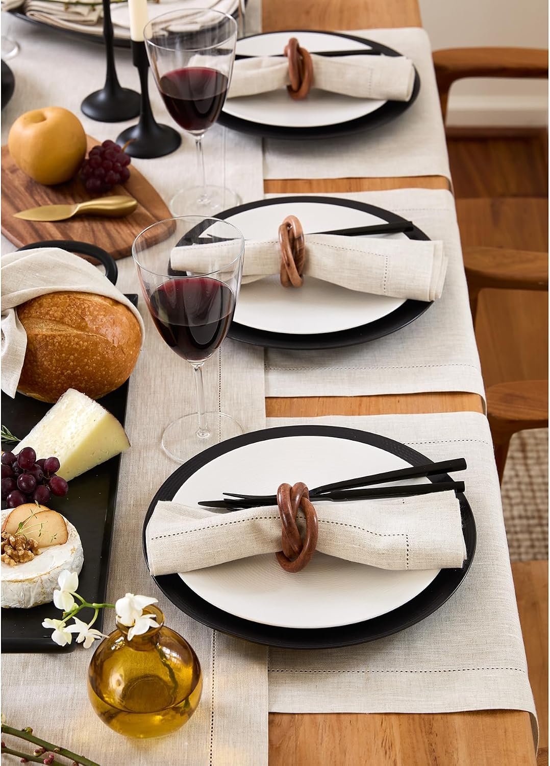 Solino Home 100% Pure Linen Placemats Light Natural, 14 x 19 in, Set of 4 | Classic Hemstitch Place Mats place settings