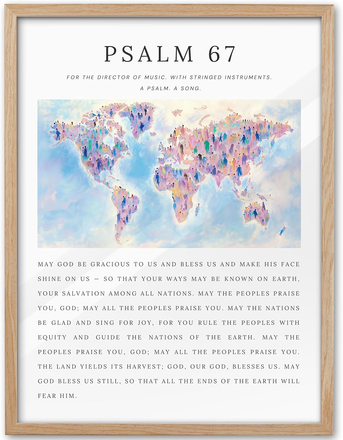 KensTro 12x16 Oak Framed Psalm 67 Christian World Map Wall Art