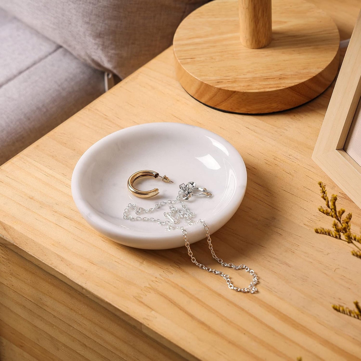 Natural Marble Travertine Ring Dish Jewelry Tray 5.5" for Women / Italian White