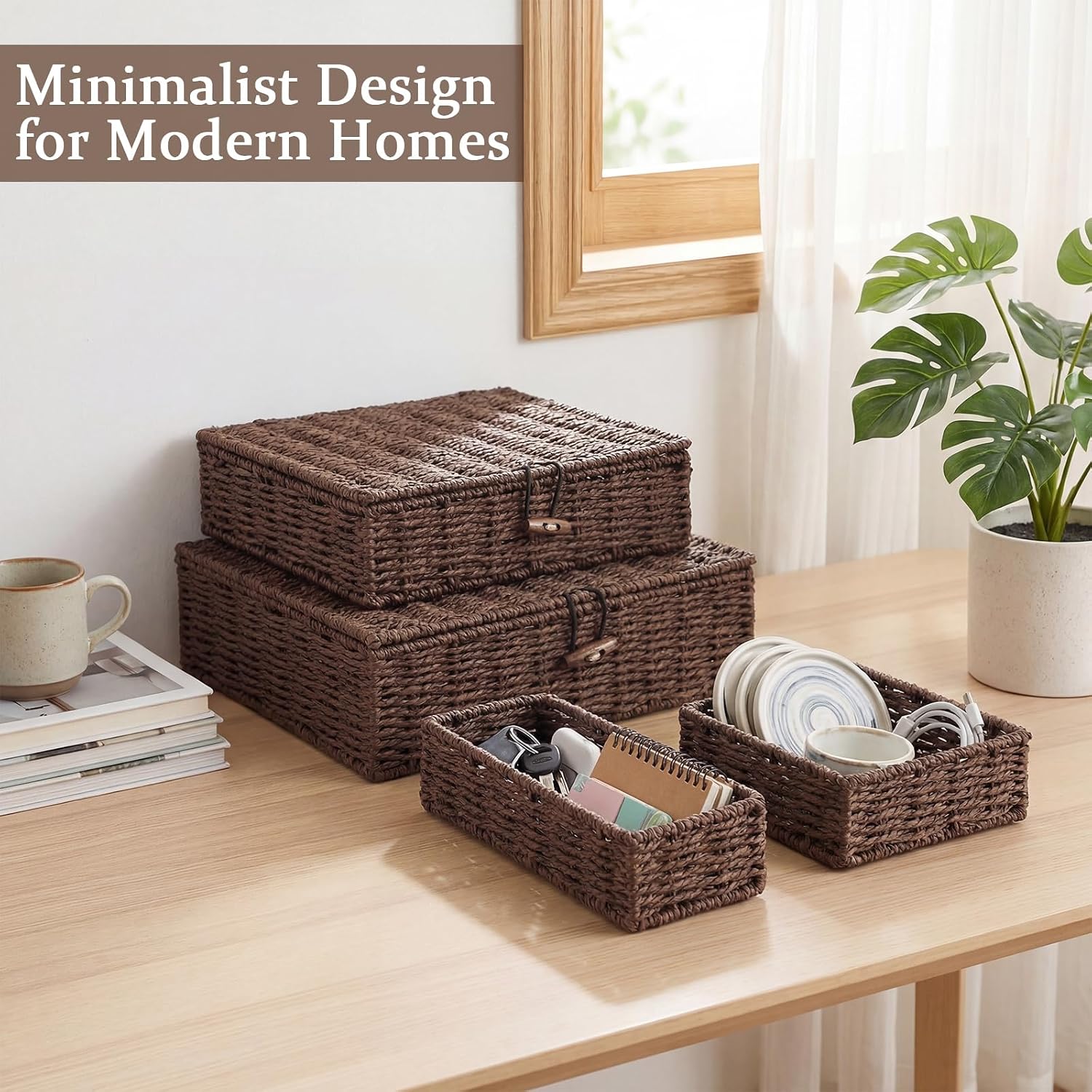 Woven Wicker Storage Baskets / Paper / Brown / Set of 4