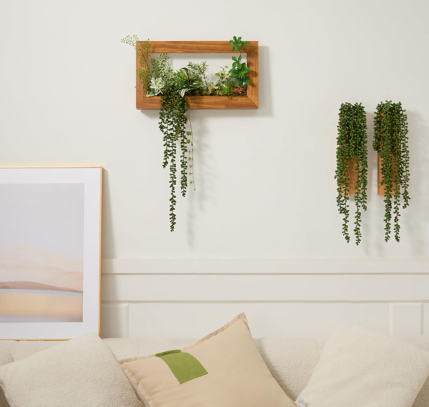 Succulents Plants Artificial Hanging Plants-String of Pearls Faux Greenery / Set of 6