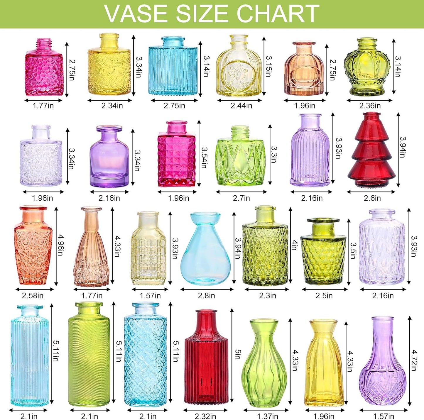 Glass Bud Vase Set / Colorful / Set of 36