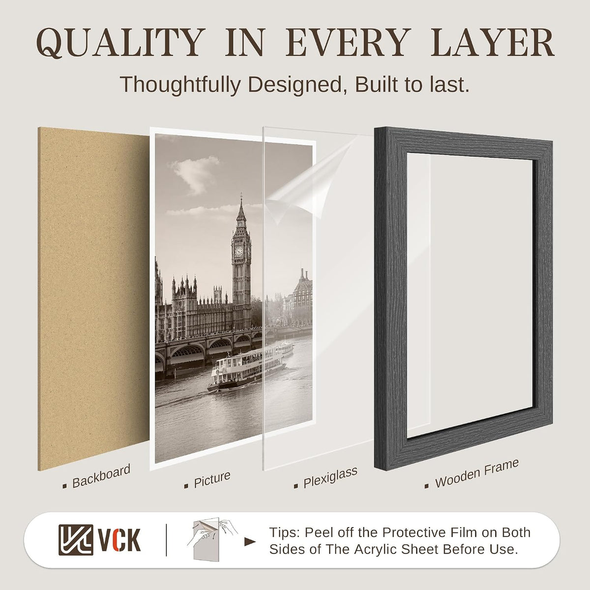 VCK 13x19 Picture Frames Set of 3, Grey Woodgrain, Wall Hanging | Wide Border, Exclusive Woodgrain, Shatterproof