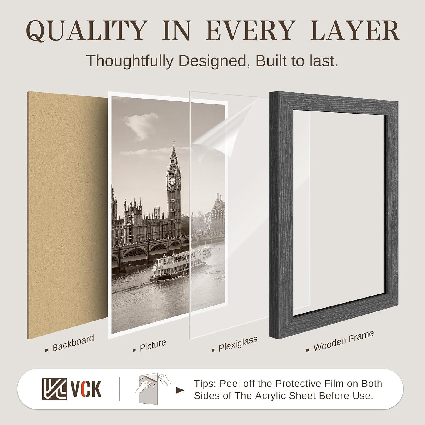 VCK 20x30 Poster Frames Set of 3, Grey Woodgrain, Wall Hanging | Wide Border, Exclusive Woodgrain, Shatterproof