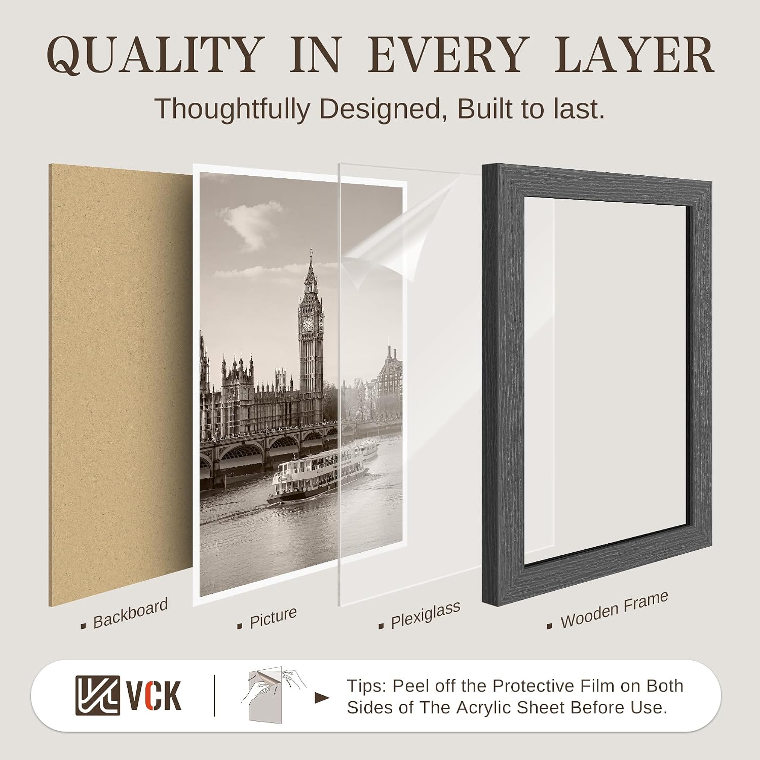 VCK 20x30 Poster Frames Set of 3, Grey Woodgrain, Wall Hanging | Wide Border, Exclusive Woodgrain, Shatterproof