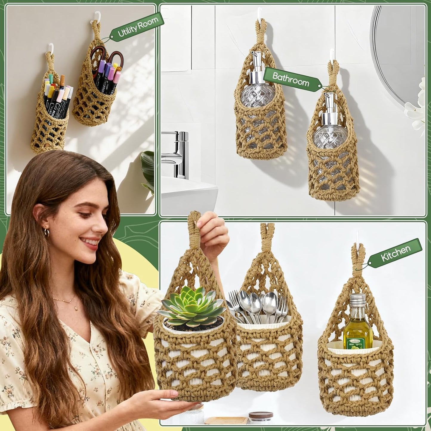 Macrame Wall Plant Hanger / Brown / 4-inch / 4 Inch