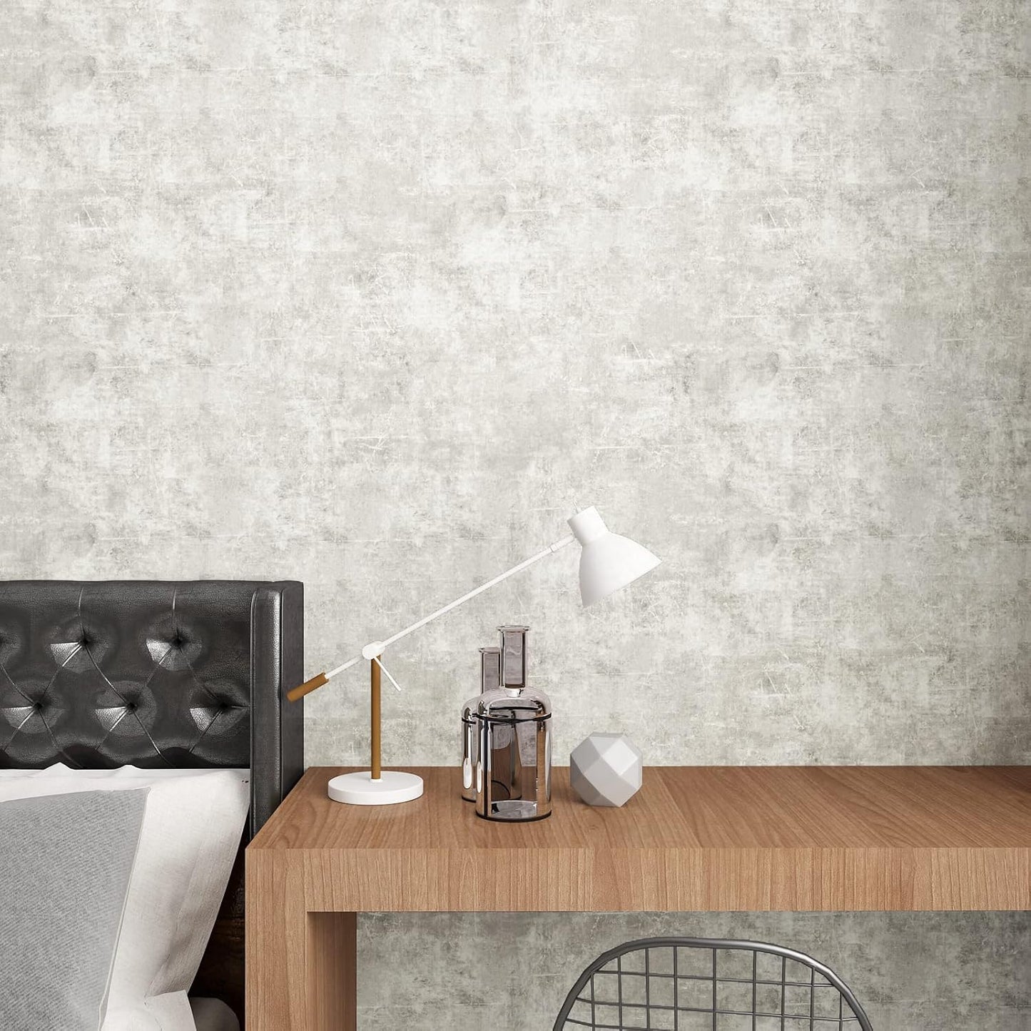 Distressed Concrete Wallpaper Peel and Stick Modern Limewash Wallpaper / 24''x118 / Light Grey