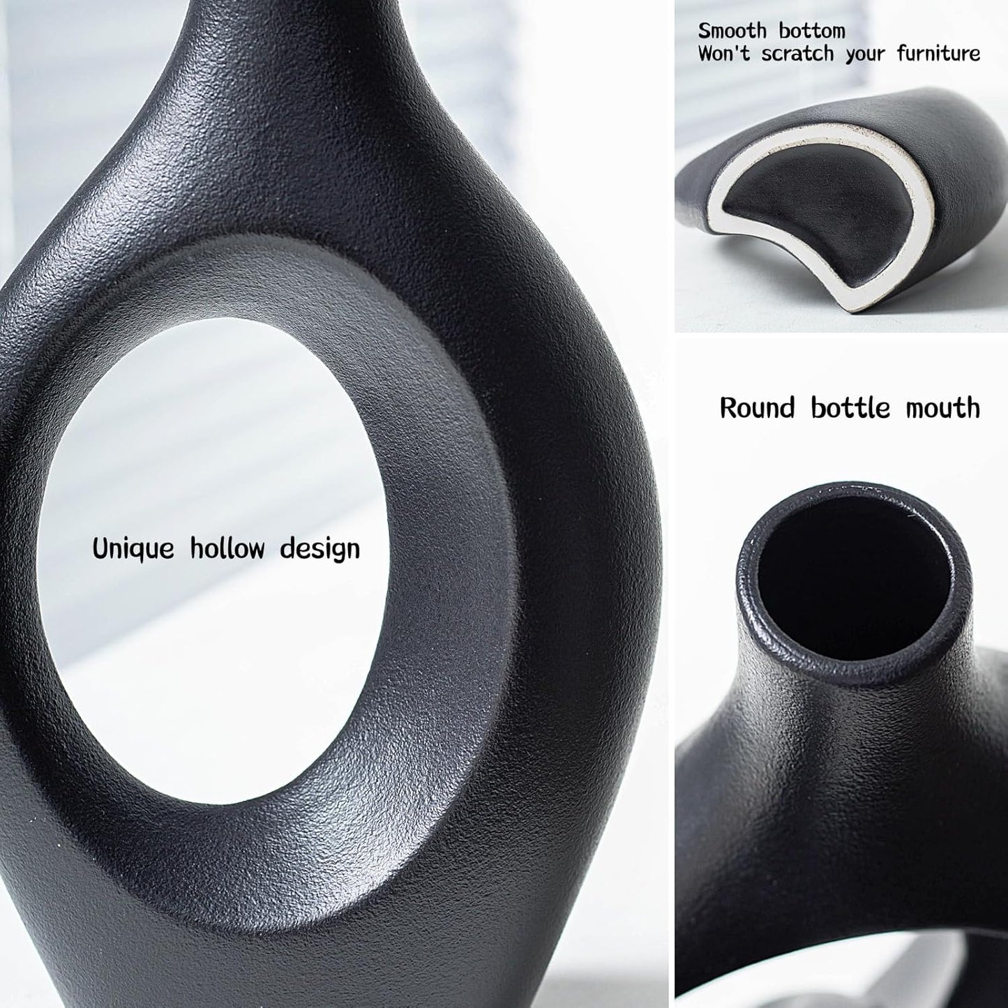 XL Black and Beige Snuggle Hollow Ceramic Vase / Black+beige XL / Set of 2