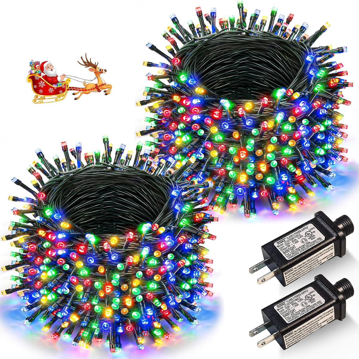 2 Pack Christmas Lights Outdoor, Total 200FT 600 LED Christmas Tree Lights