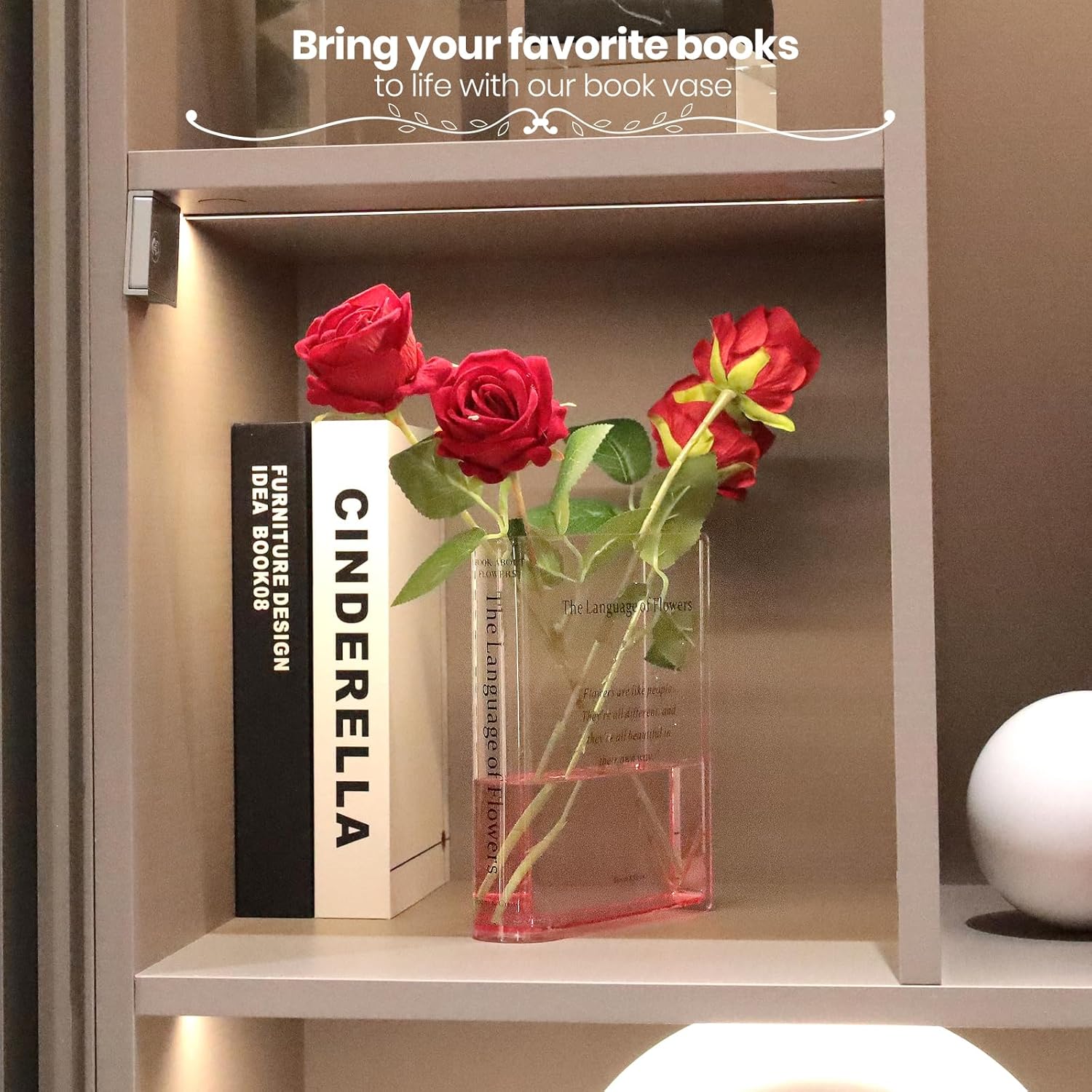 Acrylic Clear Book-Shaped Flower Vase / Pink