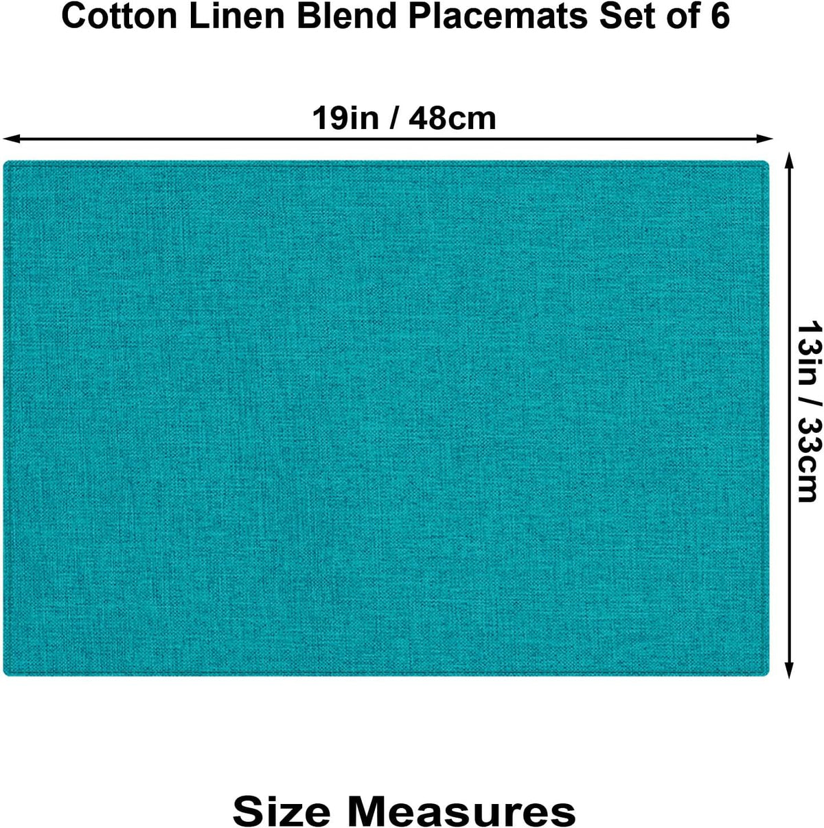 Cloth Placemats Set of 6, Cotton Linen Blend Place Mats, Teal | Machine Washable, Double Layered, Heat Resistant