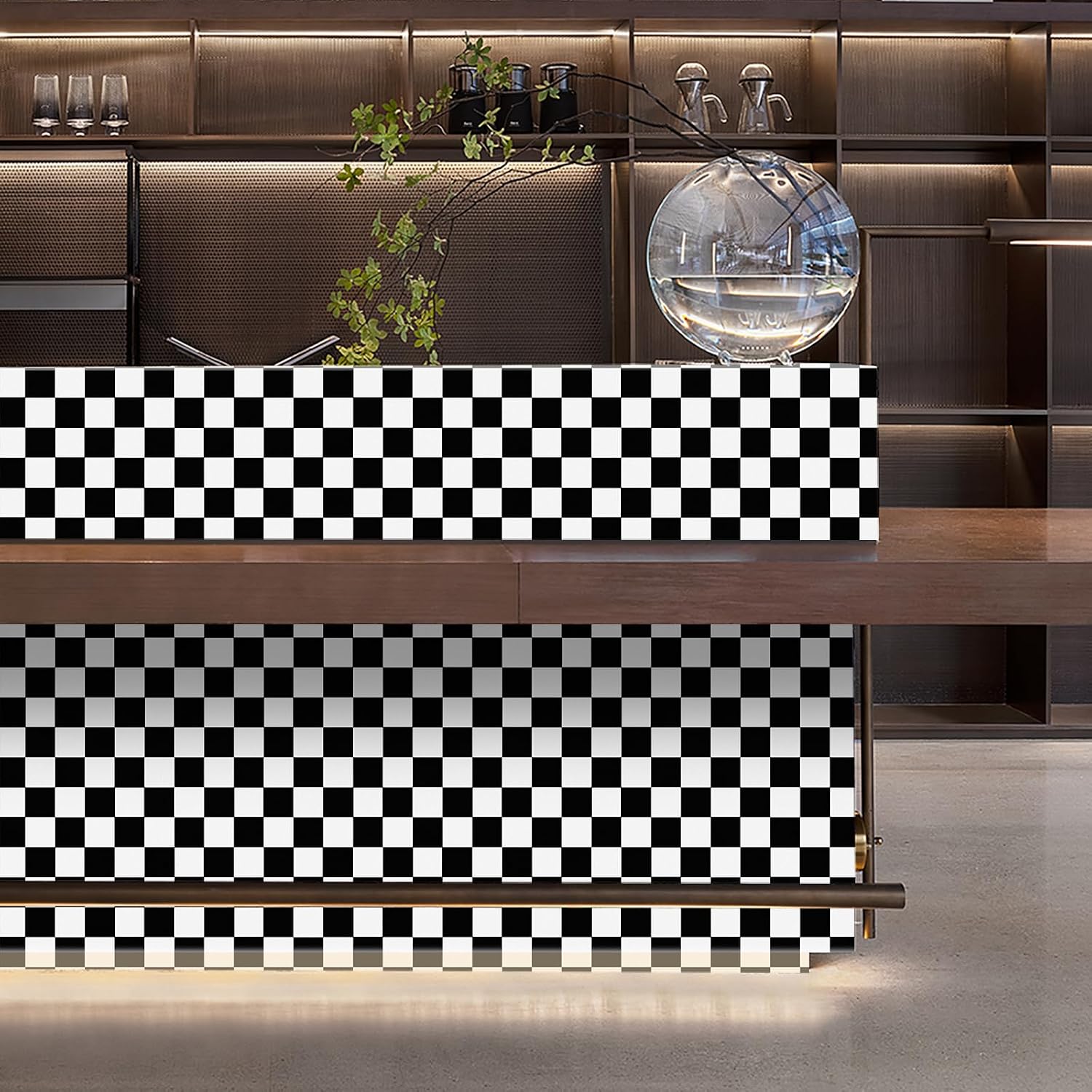 White Checkered Flag Contact Paper Checkerboard Peel / 17.3 x 480 / Checker / Black / Set of 17