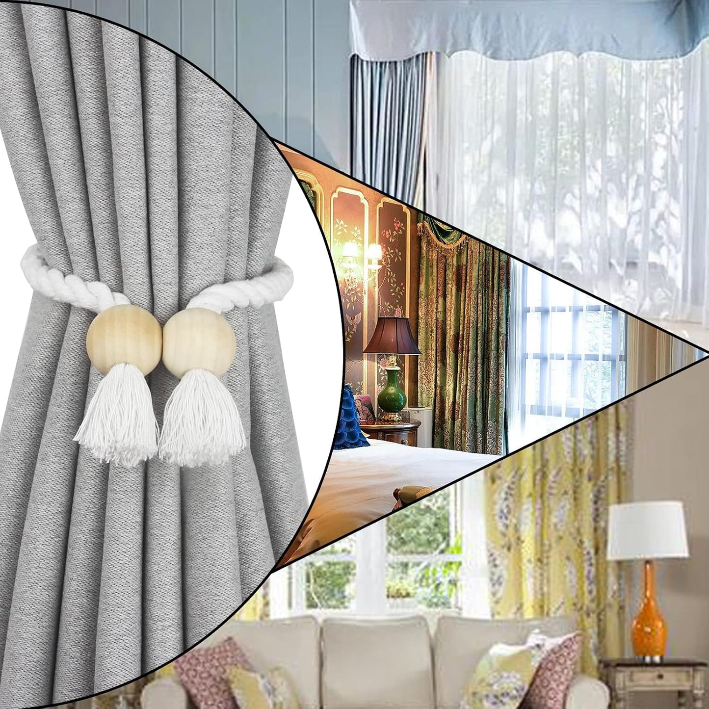 Magnetic Curtain Tiebacks Decorative Tie Back Drapes Holdbacks Nieffeiy | 6 Pack White Cotton Hand Woven Rope Curtain