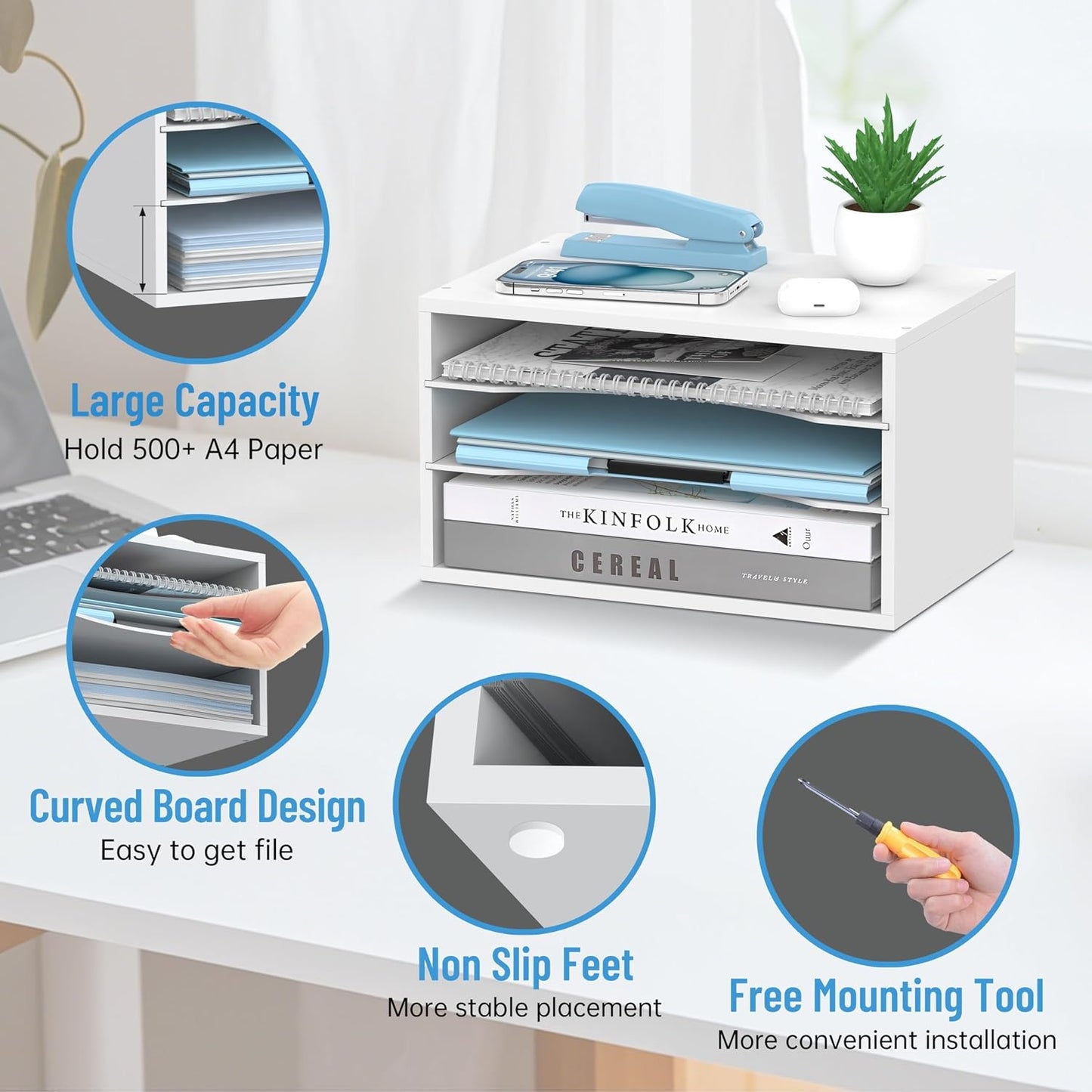 3-Tier Paper Organizer for Desk, Adjustable Mail Organizer, White | 3-Tier Paper Organizer and Mail Organizer for Desk
