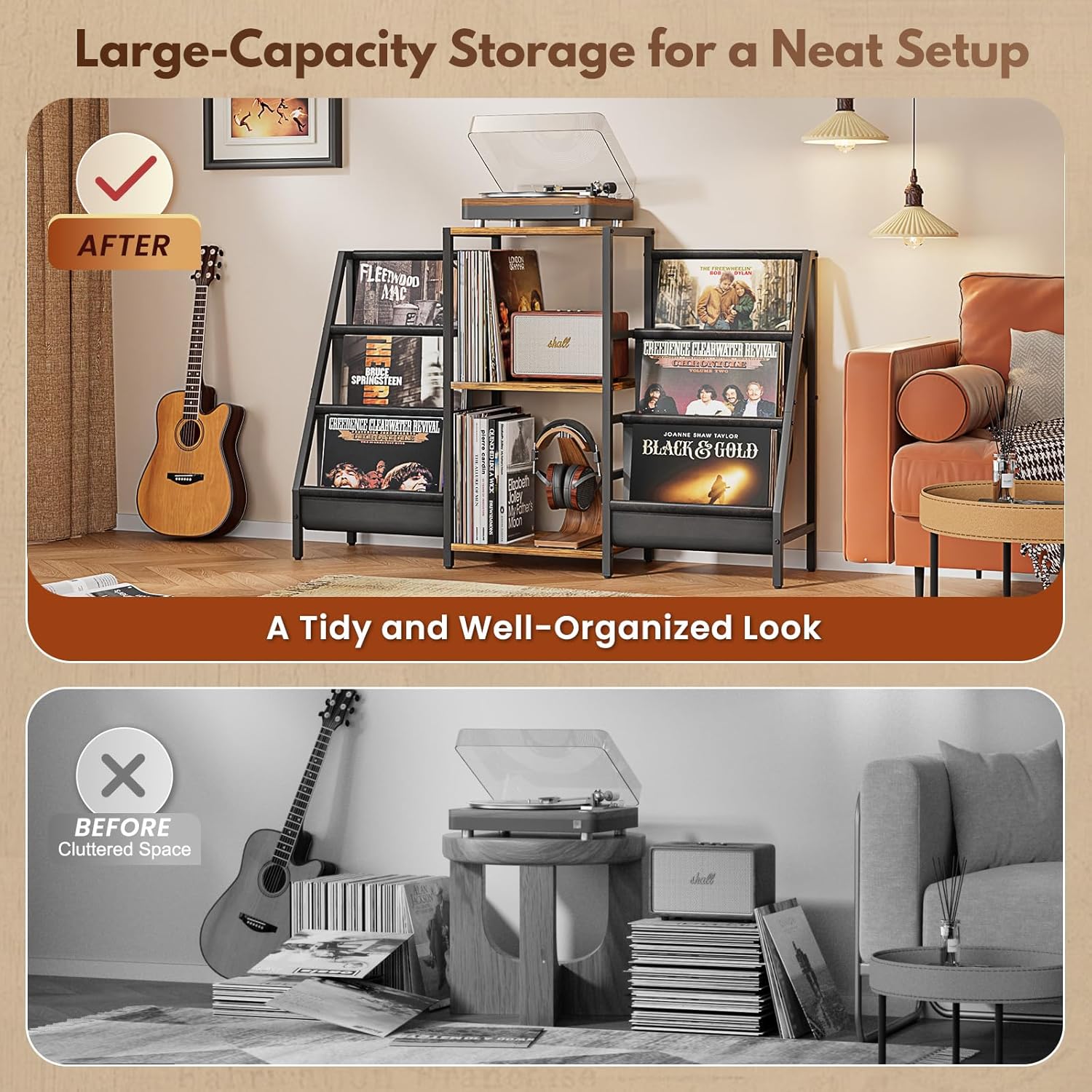 Record Player Stand with Vinyl Storage, Record Player Table with Vinyl Record Storage Up to 280 Albums, Turnta ble