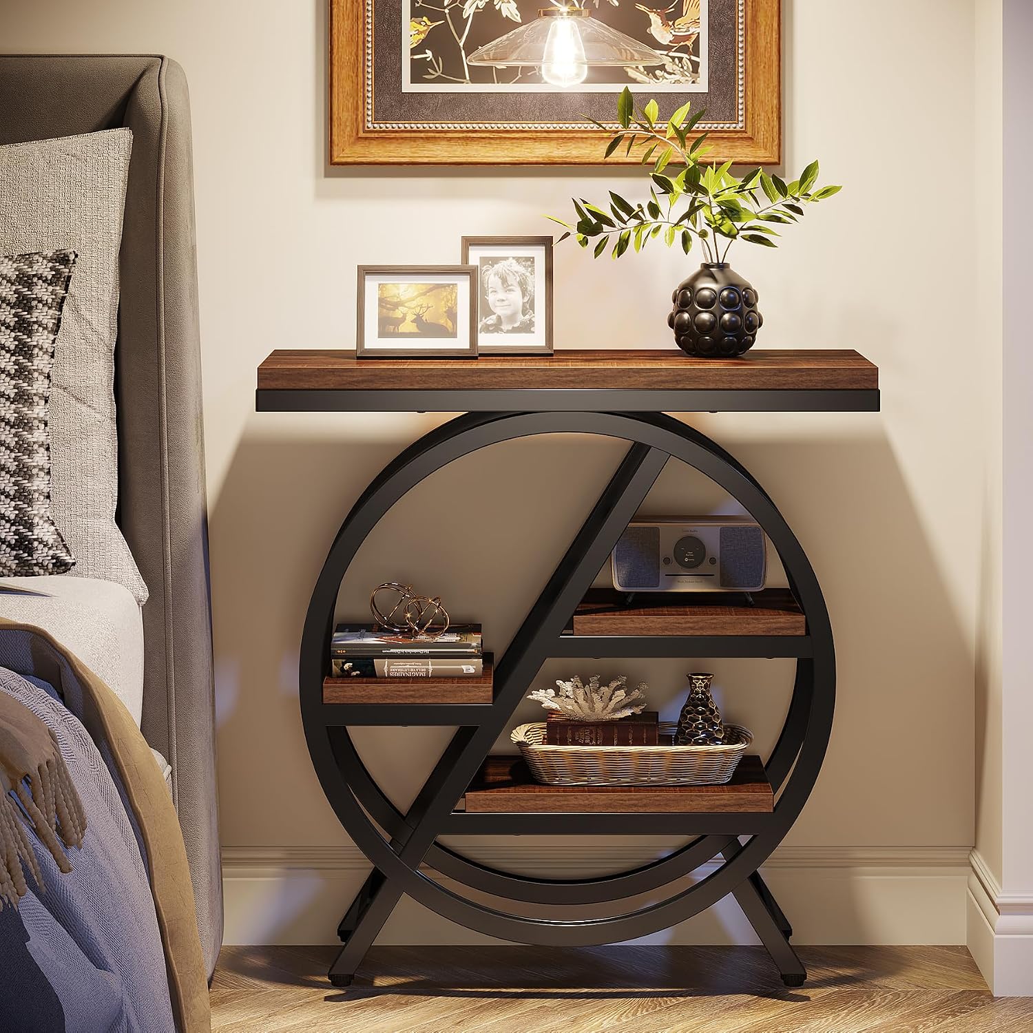 Wood Sofa Side Table / Rustic Brown