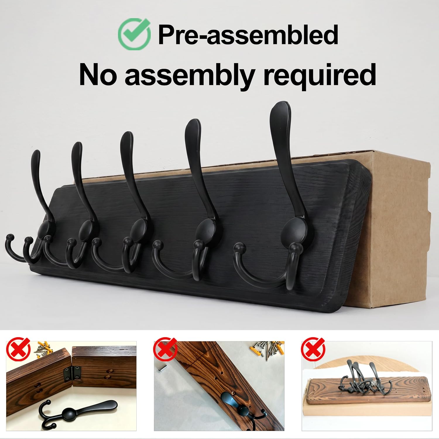 WEBI Coat Rack Wall Mount,Coat Hooks Wall Mounted Rustic,16" Hole to Hole,Large Coat Hanger Wall,Wood Hook Rack,5