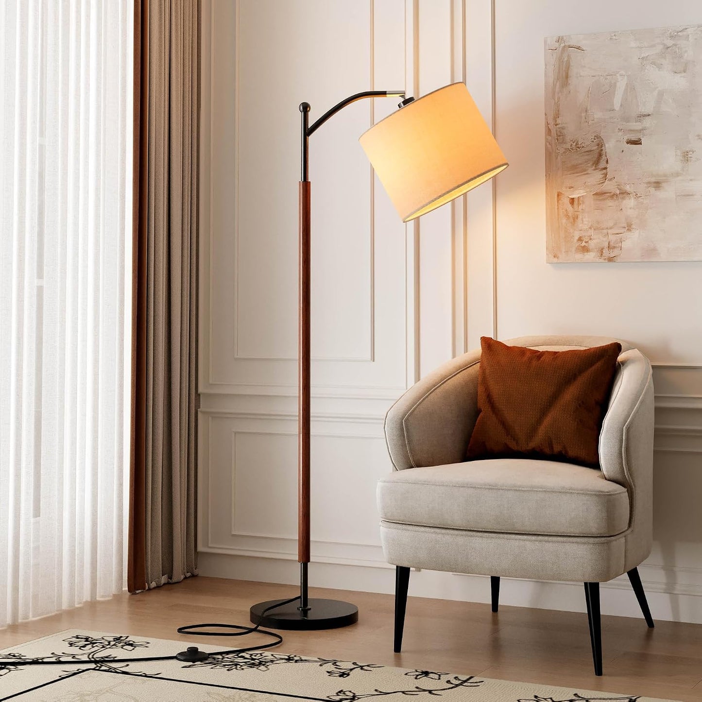 Ambimall 60" Floor Lamp for Living Room with 3 Color Temperatures, Gold Standing Lamp with White Marble Base, Modern