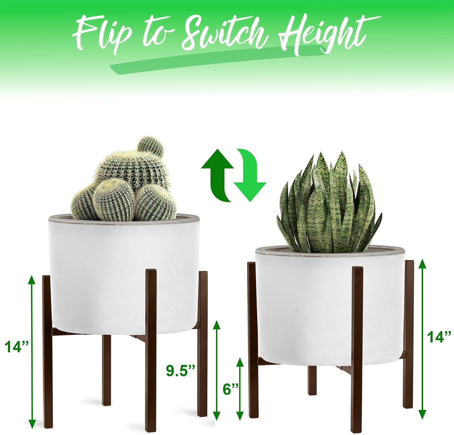 Sorbus Adjustable Metal Plant Stand – Mid Century Style Flower Pot Holder, 10 to 16 Inches Planter Stand for Modern
