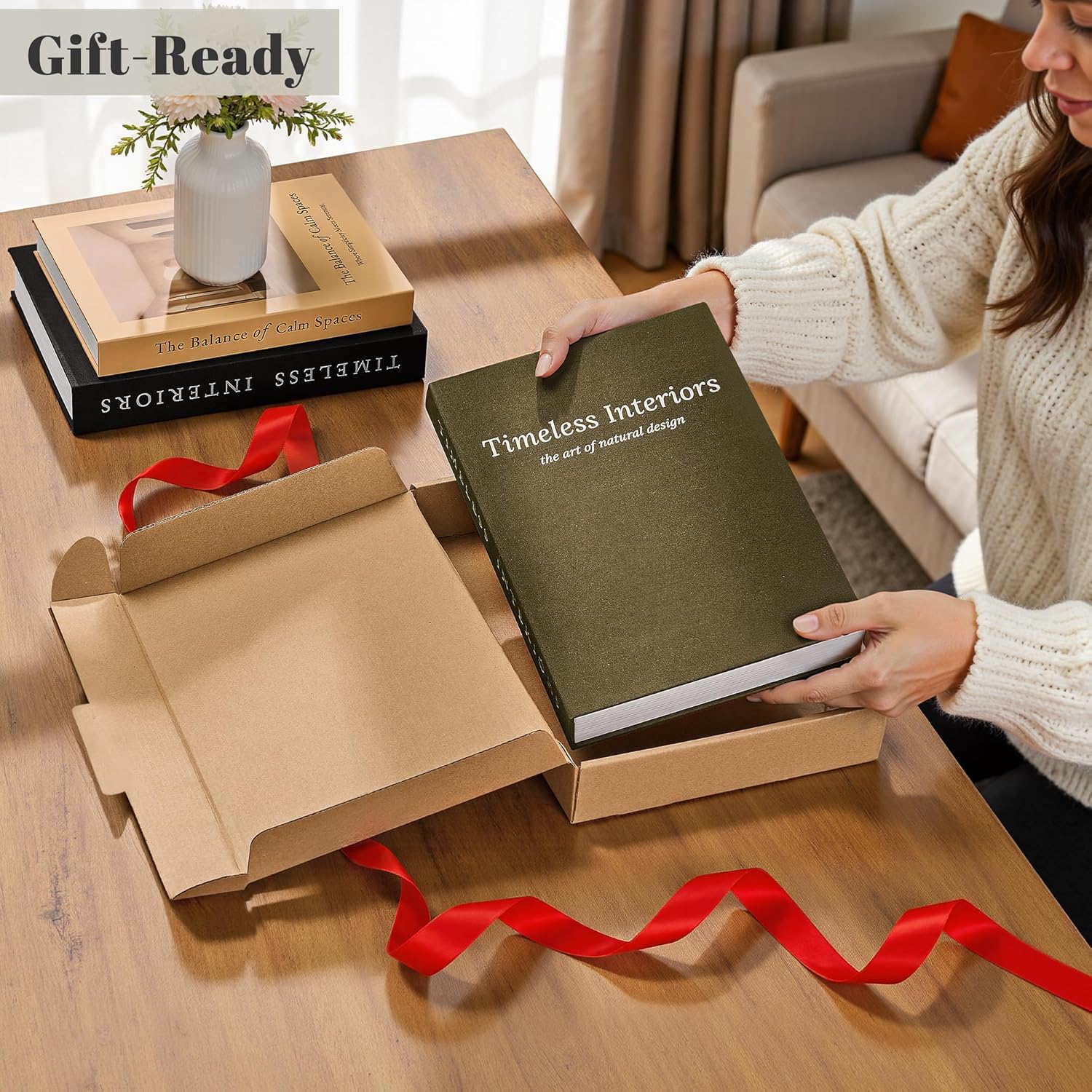 Decorative Books / Stackable Fake Books / Olive Green-beige-apricot / Set of 3
