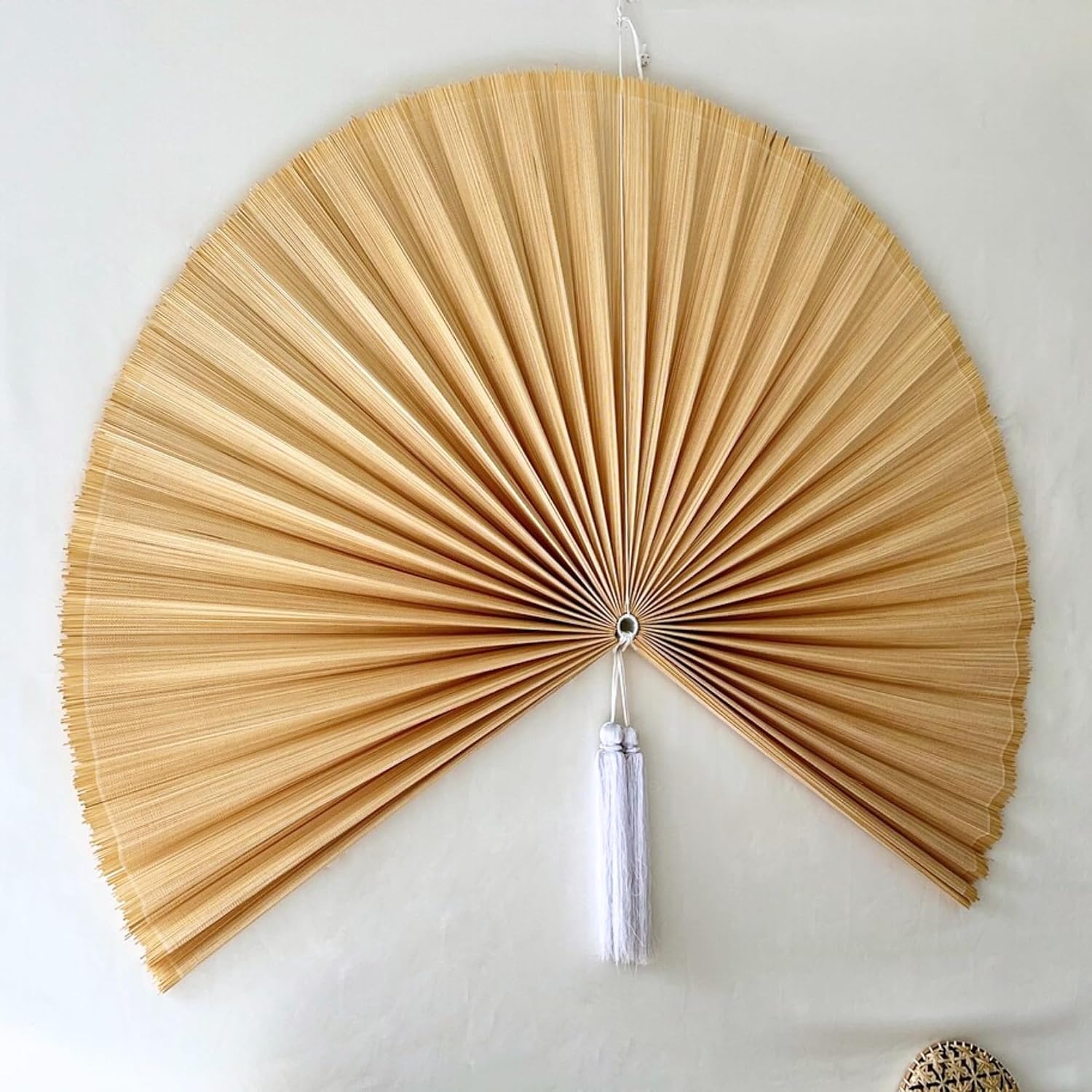 Large Bamboo Fan Wall Art for Boho Hanging Headboard / Ivory / 40inch