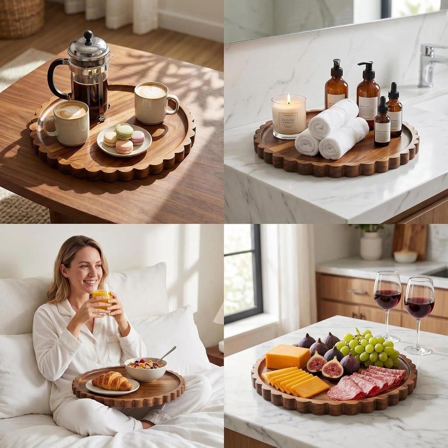 Wooden Decorative Tray / 13.8 / 13.8 Inch