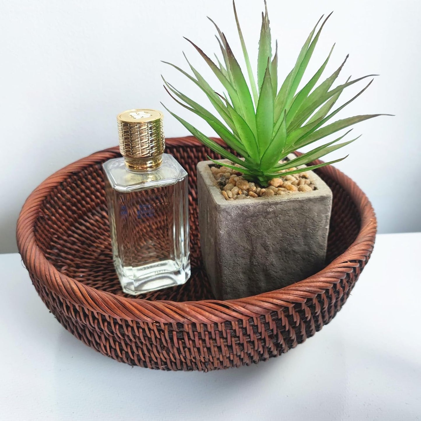 Round Rattan Bowl Basket / M - D8.7 x H2.8 Inch / 9 Inch