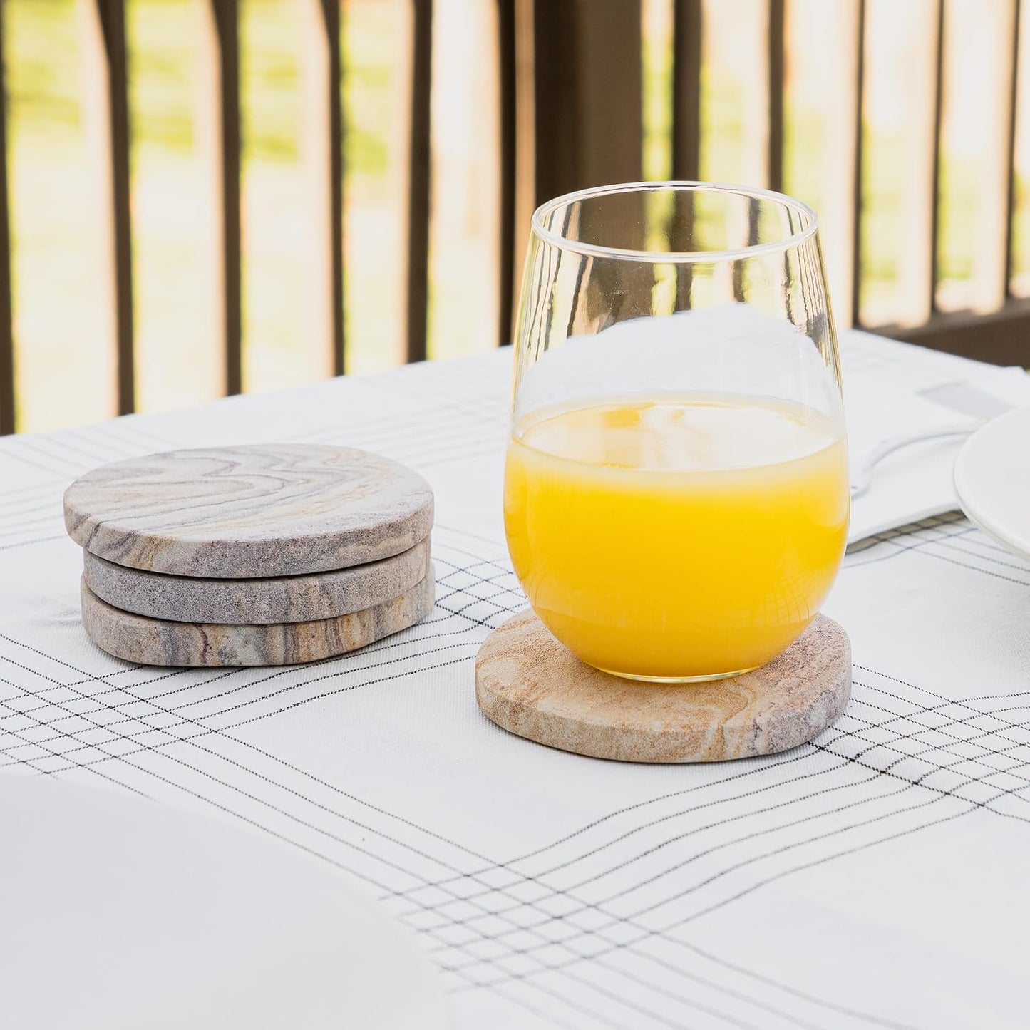 Water Absorbing Sandstone Coasters for Drinks / Set of 4