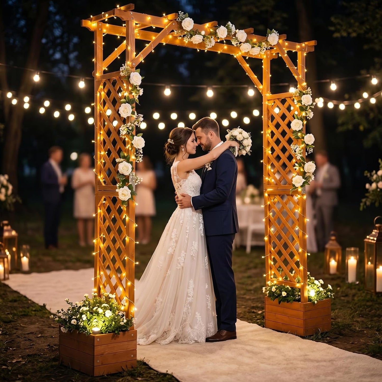 VINGLI Wooden Garden Arbor with Planter, Wedding Arch for Ceremony, Wood Garden Arbour Trellis for Plant Climbing