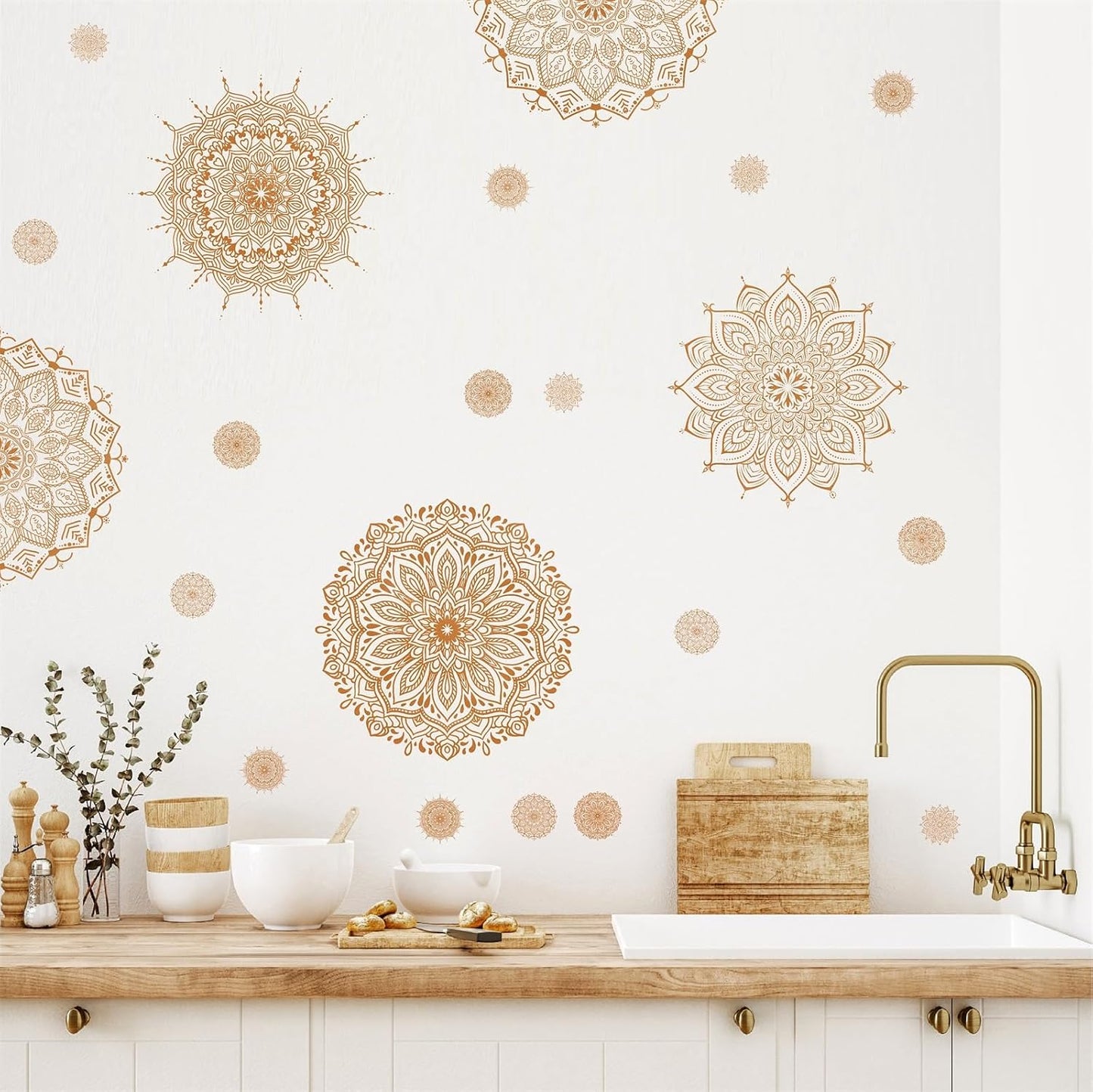 s Mandala Wall Decals Lotus Flower Yoga & Heart Chakra Stickers Boho Lotus Decor & Headboard / Brown