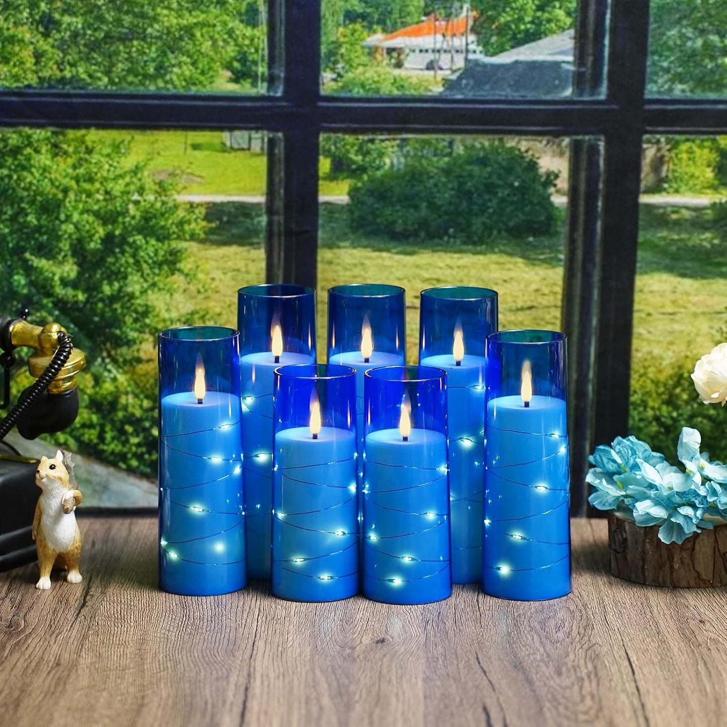 Flameless Candles,with Embedded Star String, Battery Operated Candles Flickering LED Pillar Candles with Remote Control