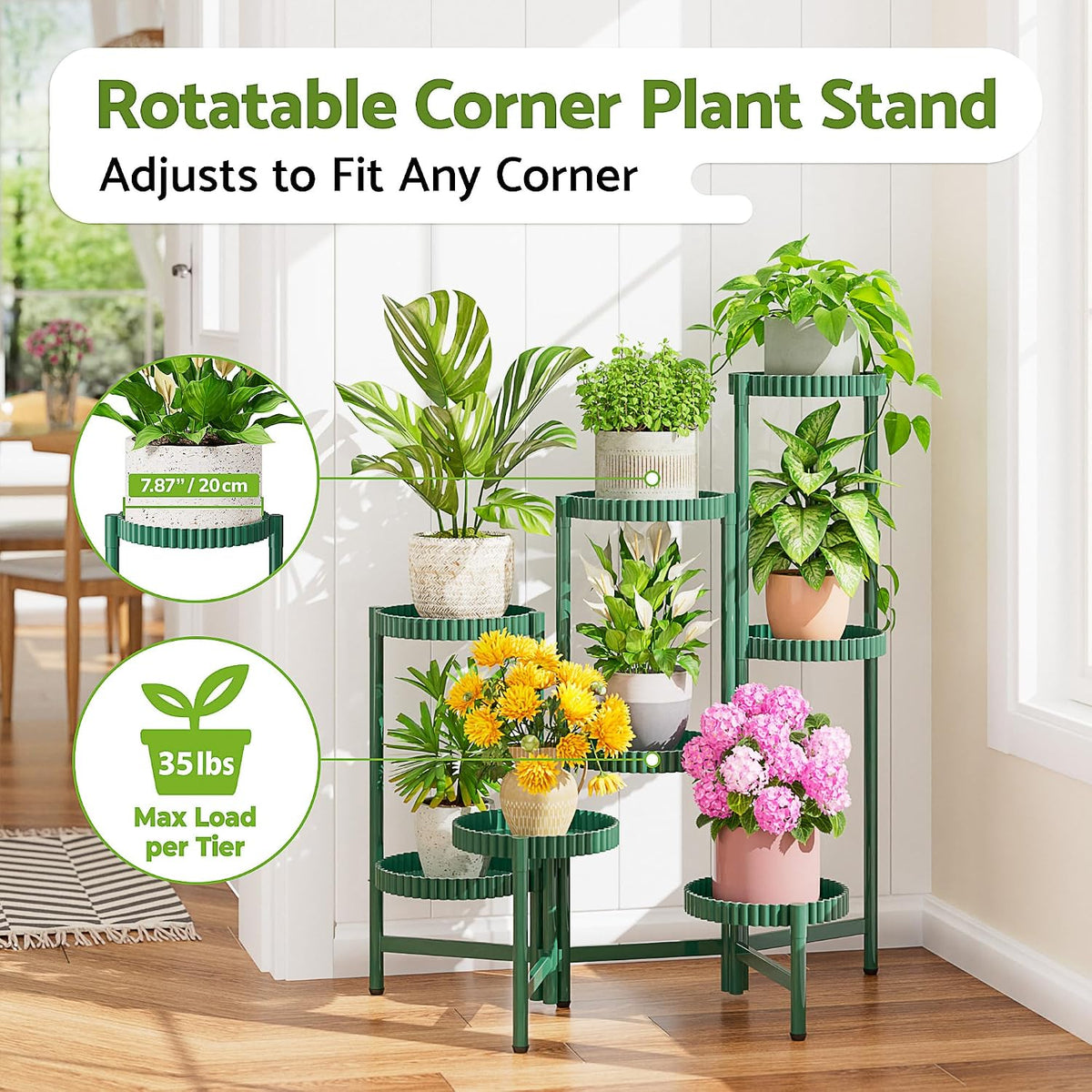 8 Tier Large Plant Stand Indoor, 7.9 Inch Wide Tall Corner Metal Plant Stands Outdoor for Multiple Plants, Foldable