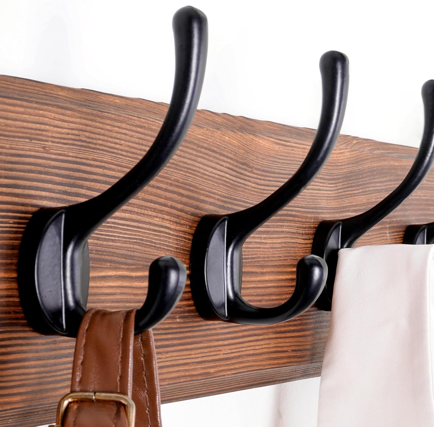 SKOLOO Rustic Wall Mounted Coat Rack, Case of 2, Pine Solid Wood Coat Hook Hanger - 5 Hooks for Hanging Clothes Robes