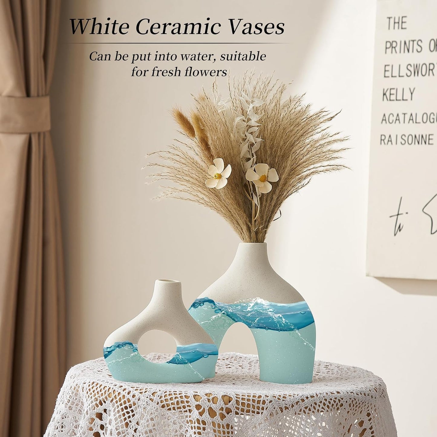 Ceramic Vase for Modern Home Decor / White / Set of 2